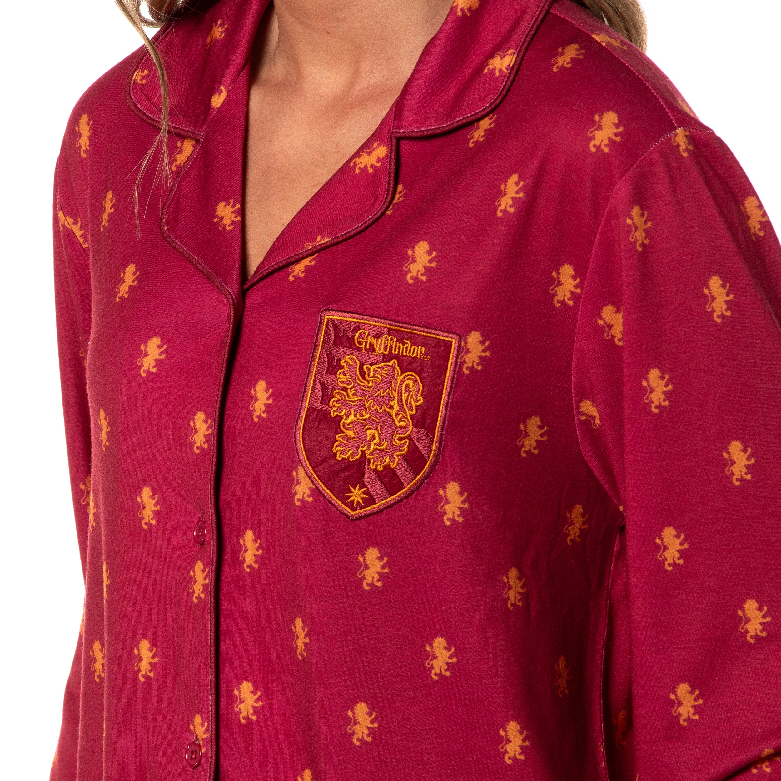 Harry Potter Pajamas Women's House Crest Coat Front Sleep Set