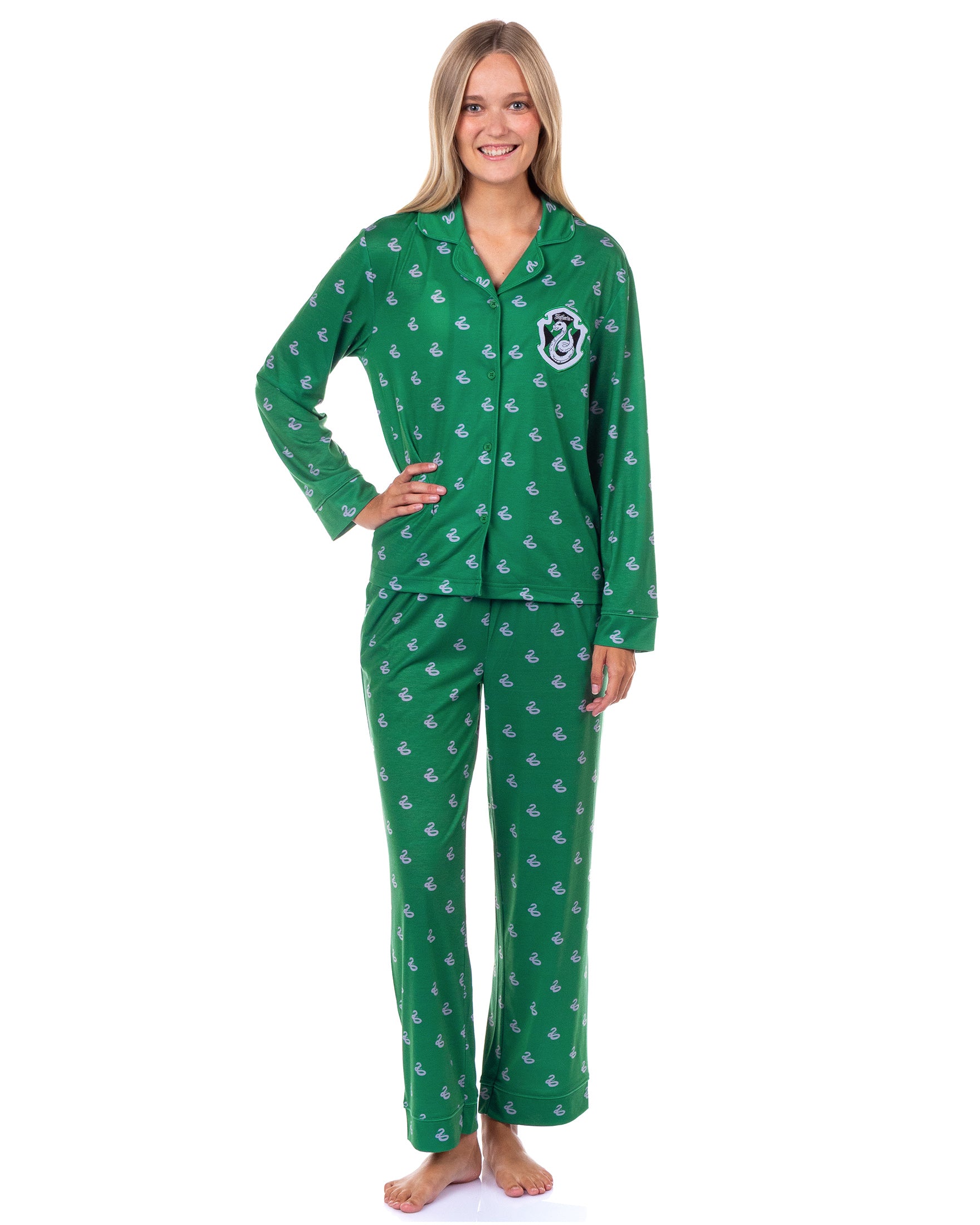 Harry Potter Pajamas Women's House Crest Coat Front Sleep Set