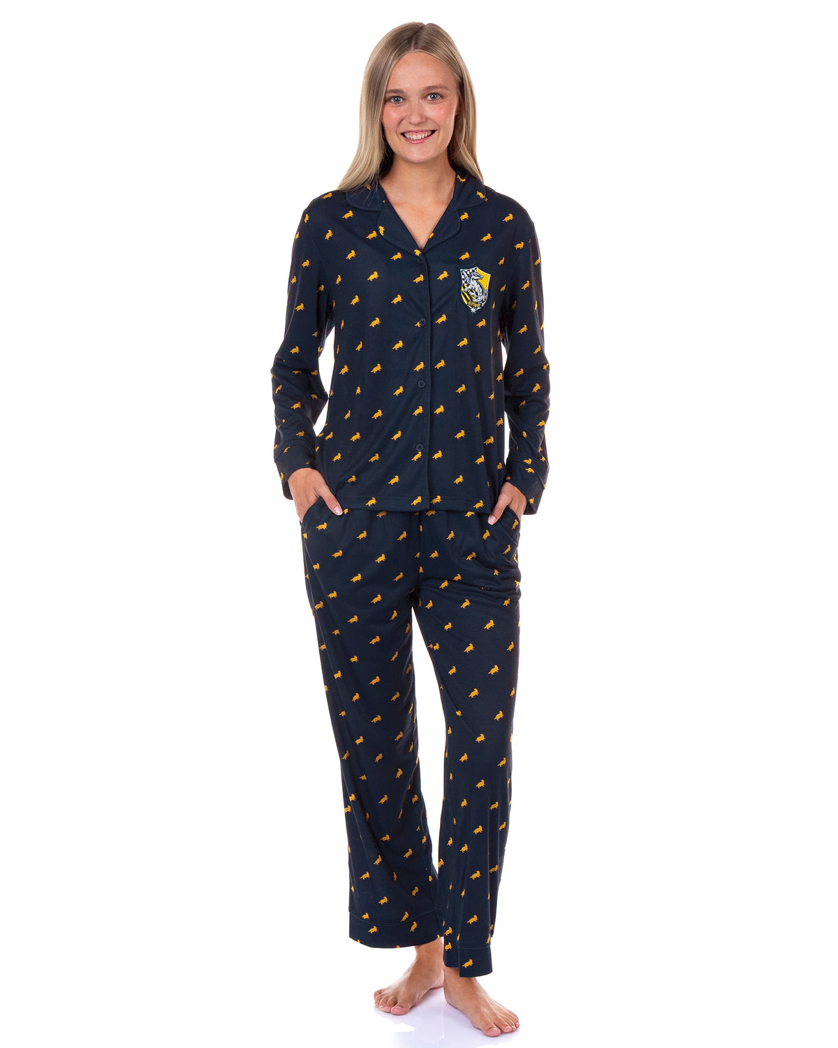Harry Potter Pajamas Women's House Crest Coat Front Sleep Set