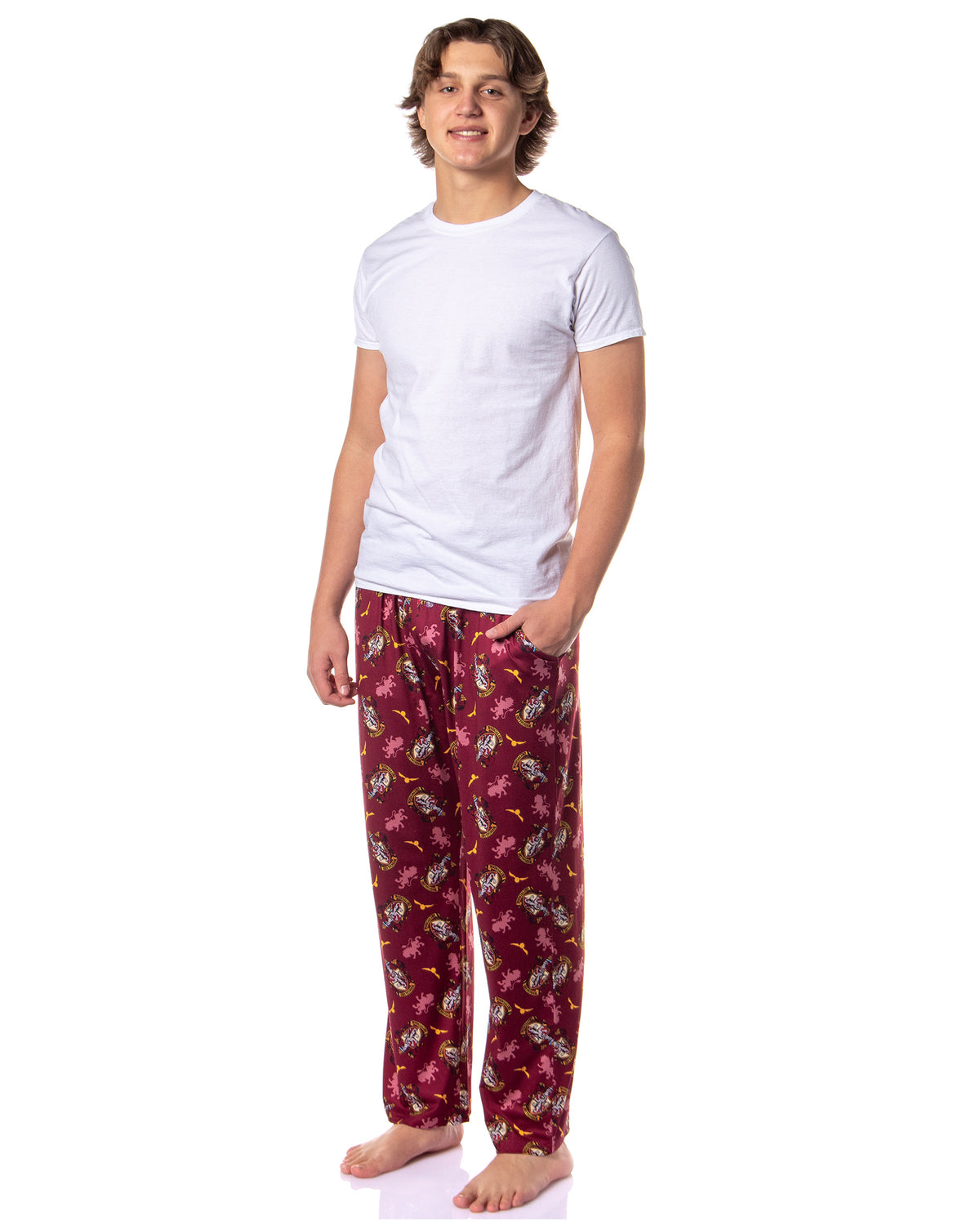 Harry Potter Men's Hogwarts House Crest All Over Print PJ Pajama Pants