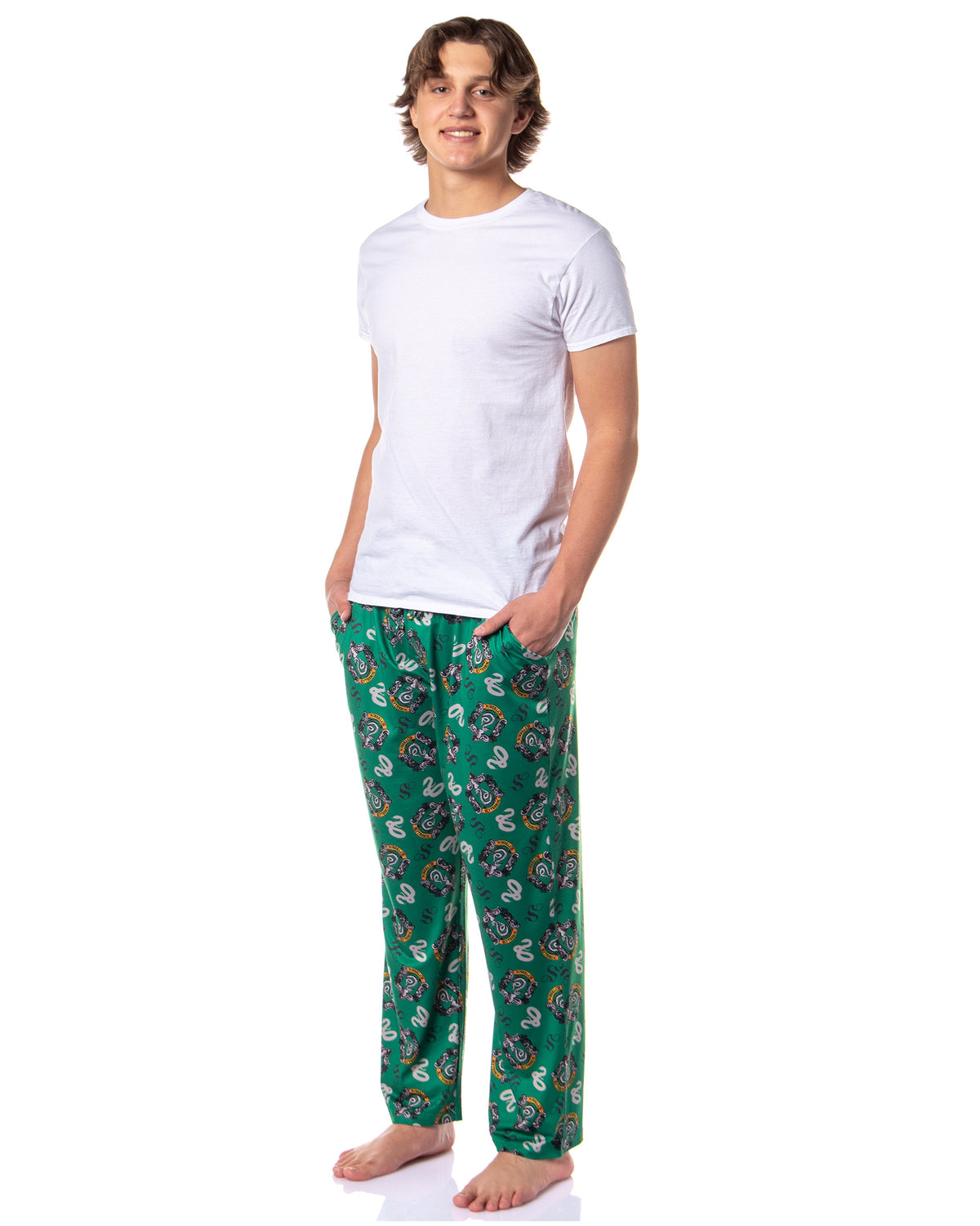 Harry Potter Men's Hogwarts House Crest All Over Print PJ Pajama Pants