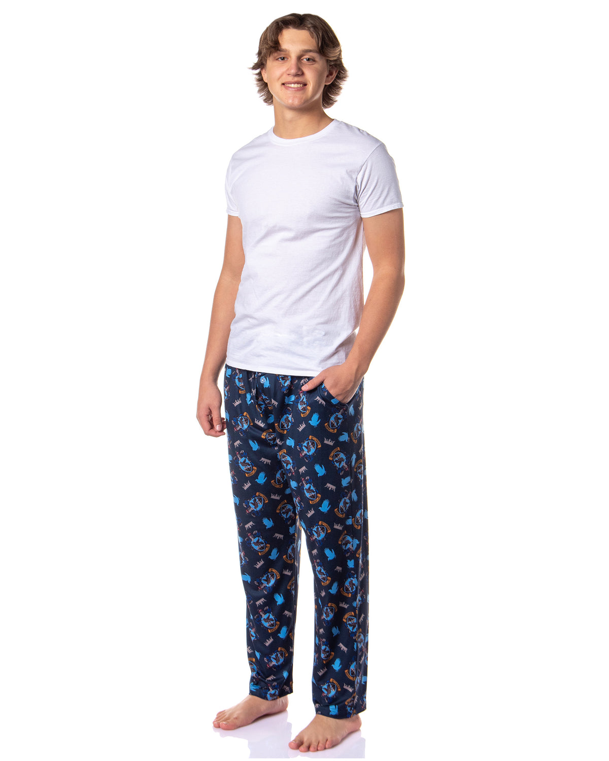 Harry Potter Men's Hogwarts House Crest All Over Print PJ Pajama Pants