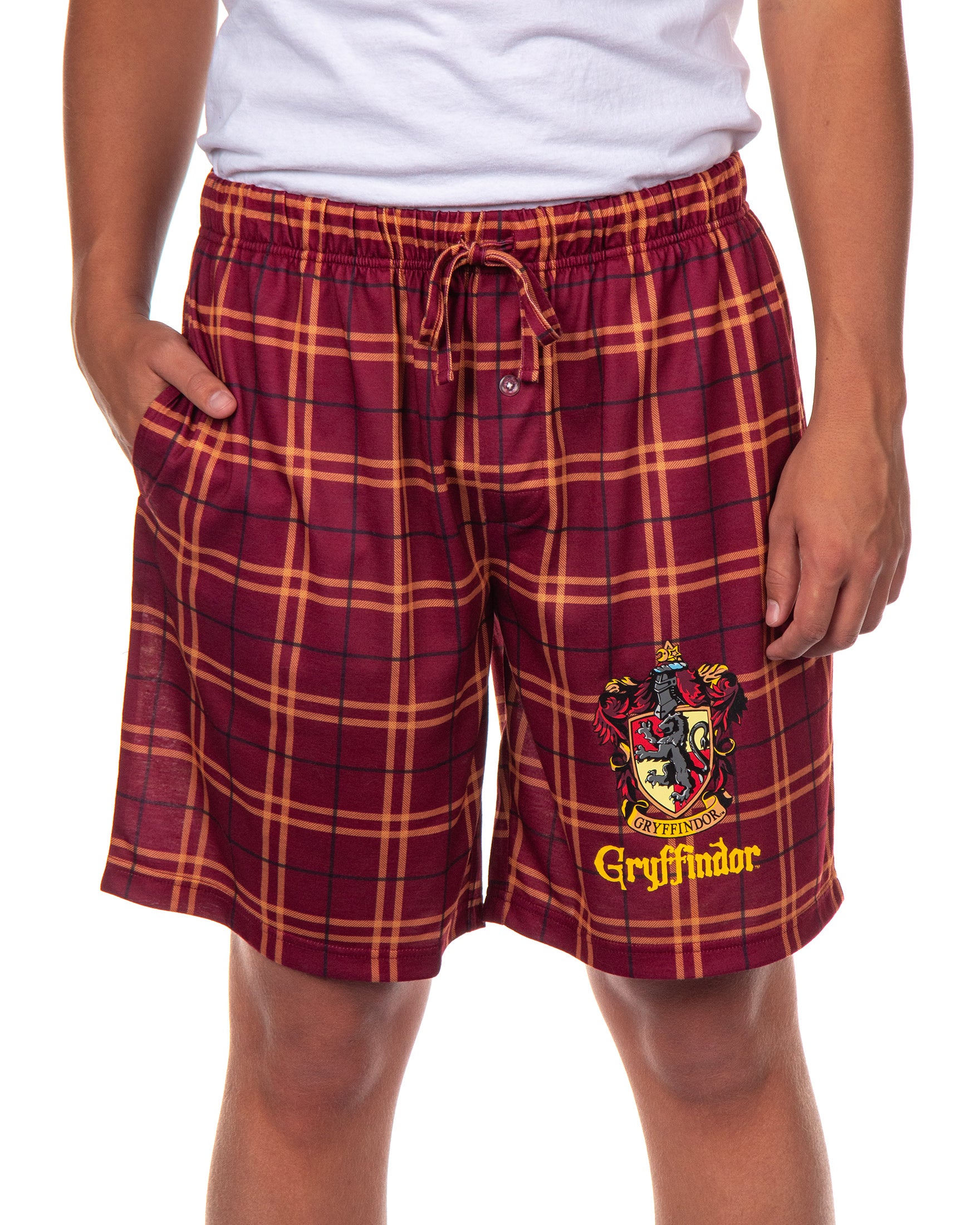 Harry Potter Pajamas Mens' Hogwarts House Crest Plaid PJ Lounge Shorts