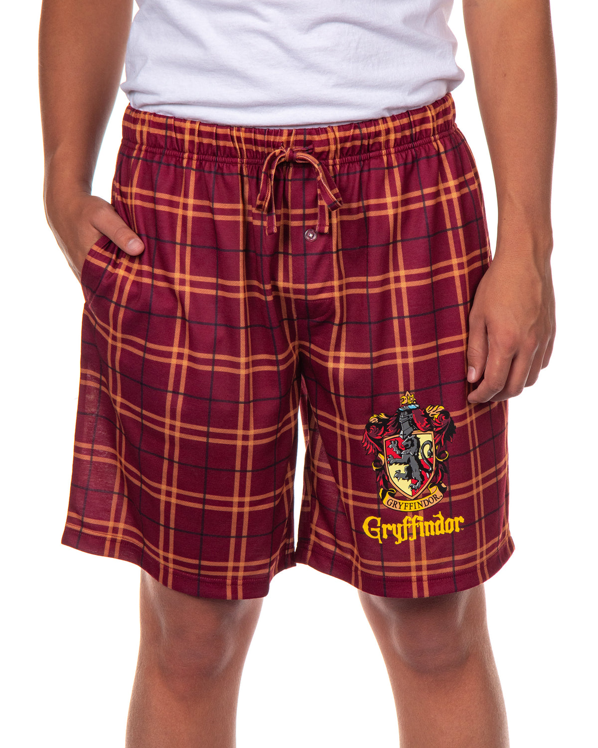 Harry Potter Pajamas Mens' Hogwarts House Crest Plaid PJ Lounge Shorts