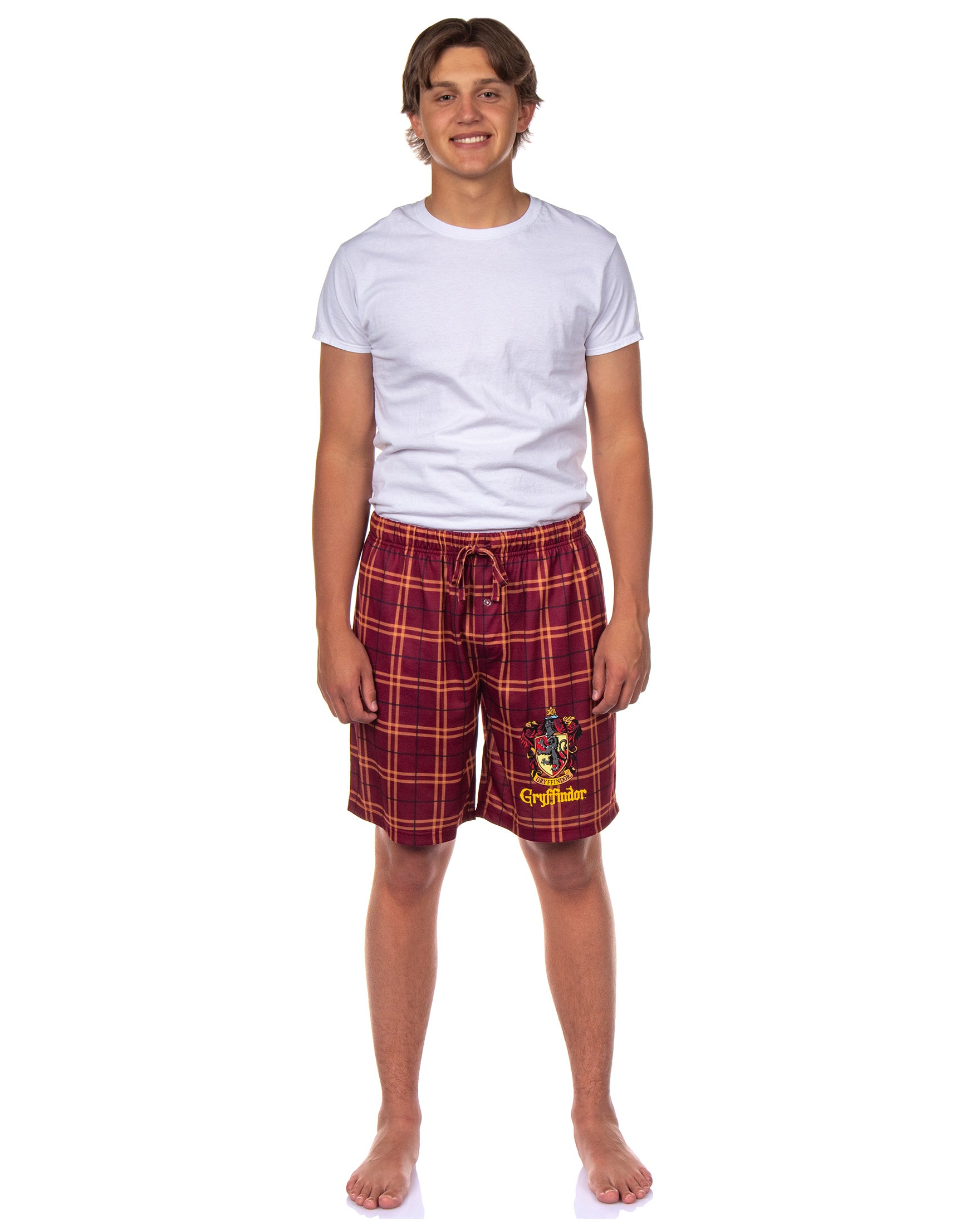 Harry Potter Pajamas Mens' Hogwarts House Crest Plaid PJ Lounge Shorts