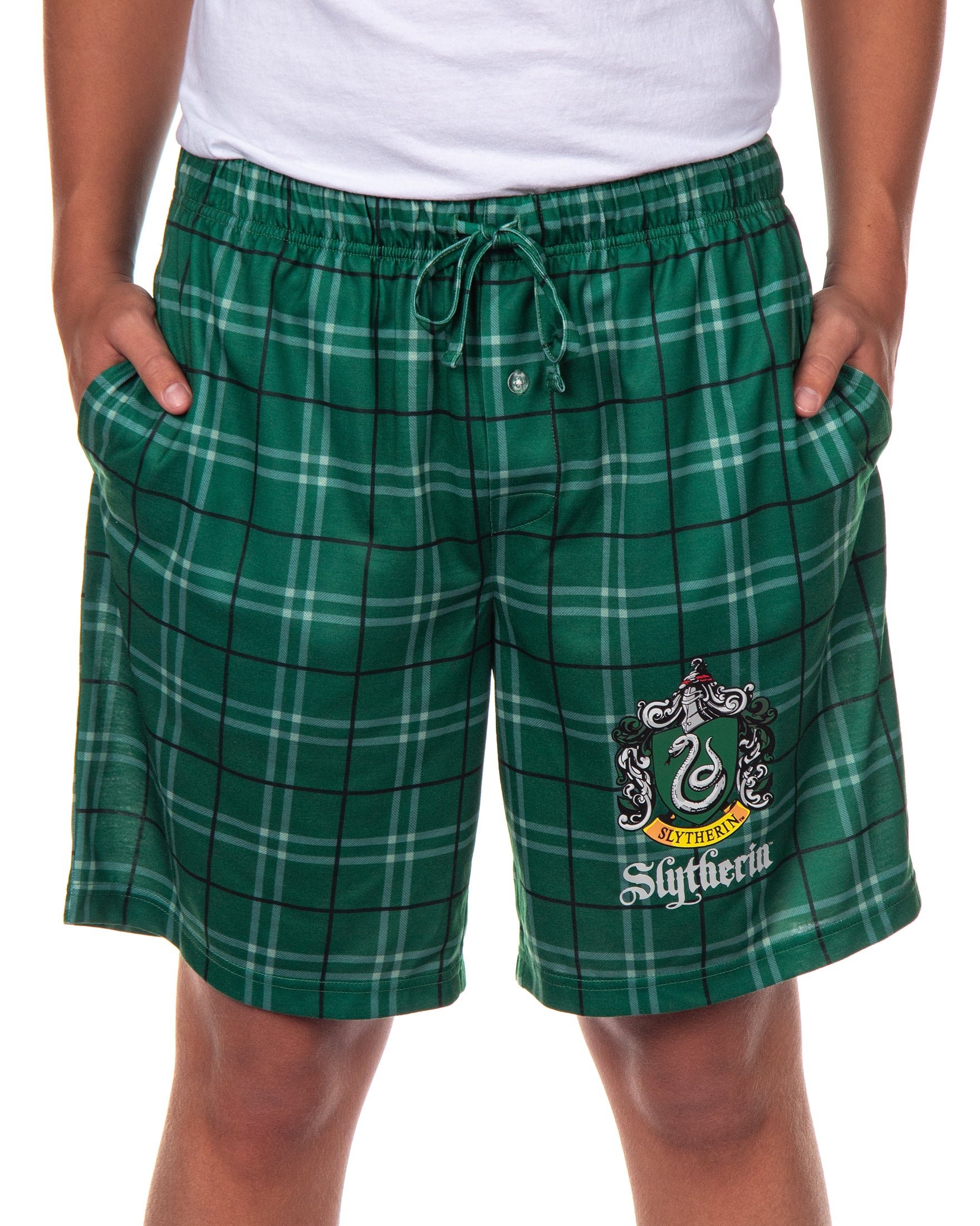 Harry Potter Pajamas Mens' Hogwarts House Crest Plaid PJ Lounge Shorts
