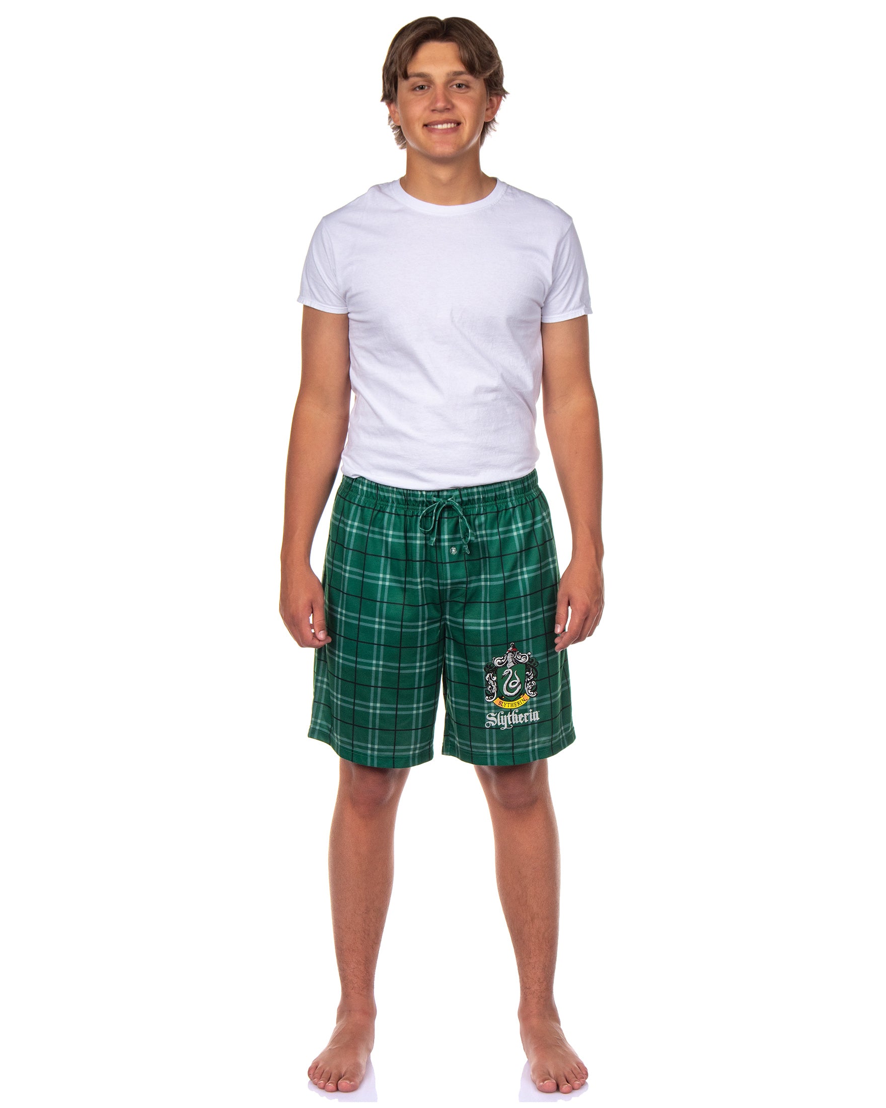 Harry Potter Pajamas Mens' Hogwarts House Crest Plaid PJ Lounge Shorts