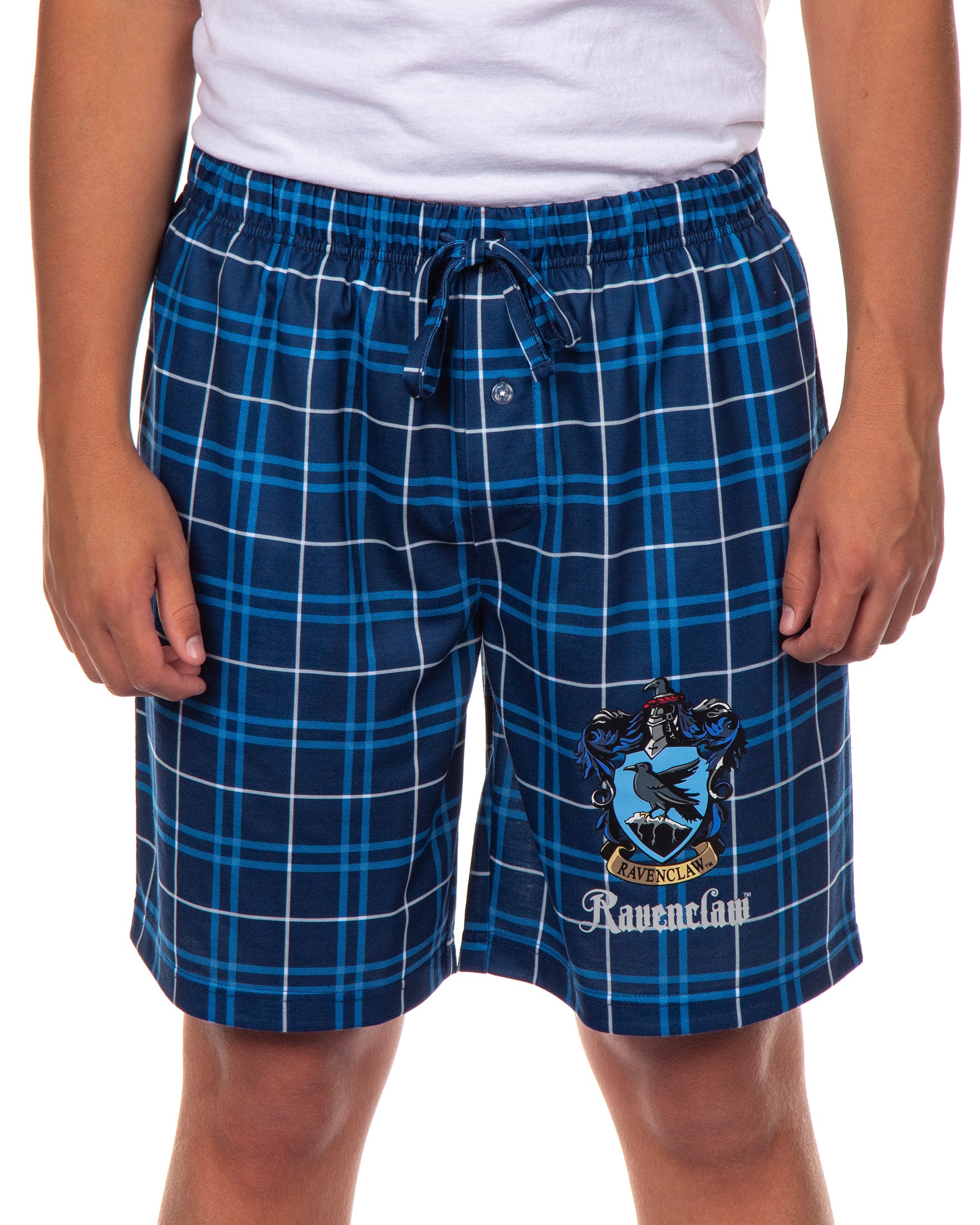 Harry Potter Pajamas Mens' Hogwarts House Crest Plaid PJ Lounge Shorts