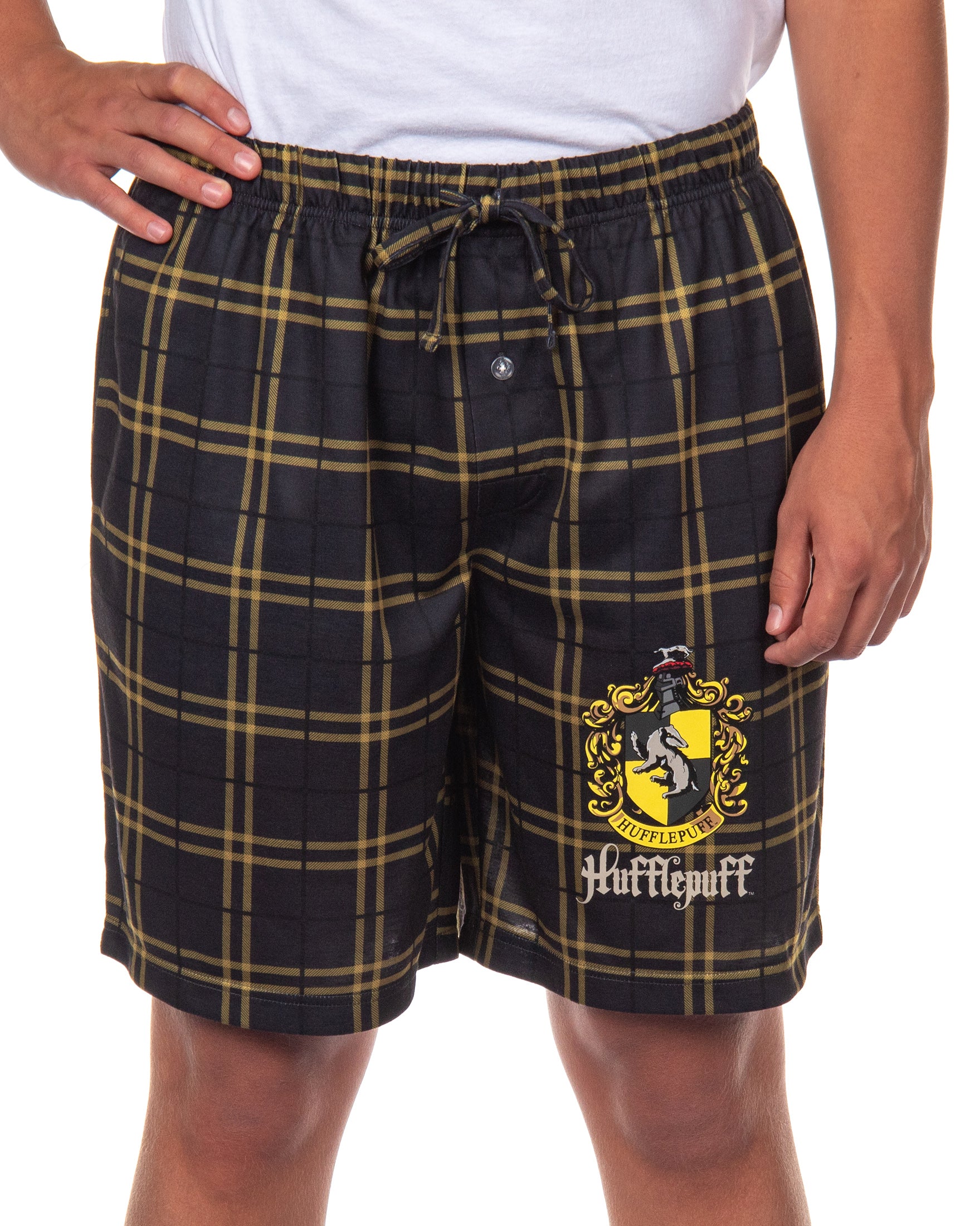Harry Potter Pajamas Mens' Hogwarts House Crest Plaid PJ Lounge Shorts