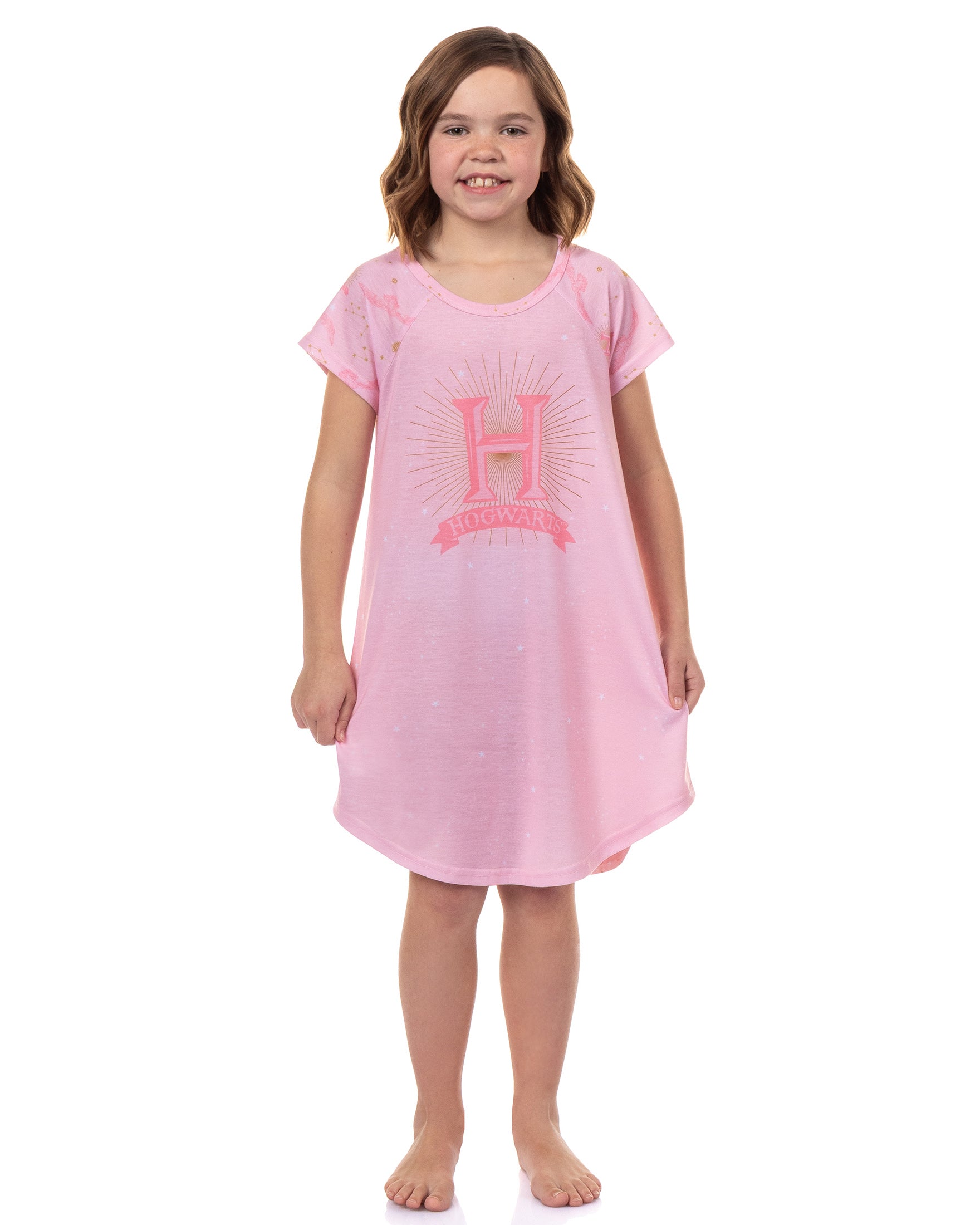 Harry Potter Pajamas Girls' Hogwarts Star Burst S/S Raglan Nightgown (10/12)