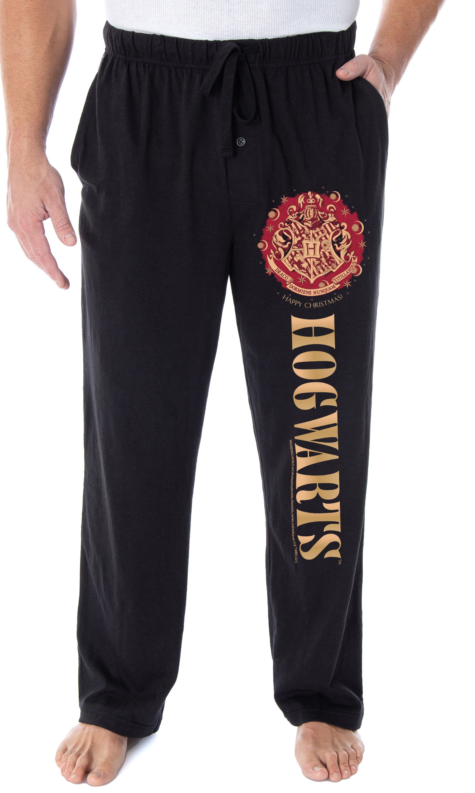 Harry Potter Mens' Christmas at Hogwarts Wreath Crest Pajama Lounge Pants