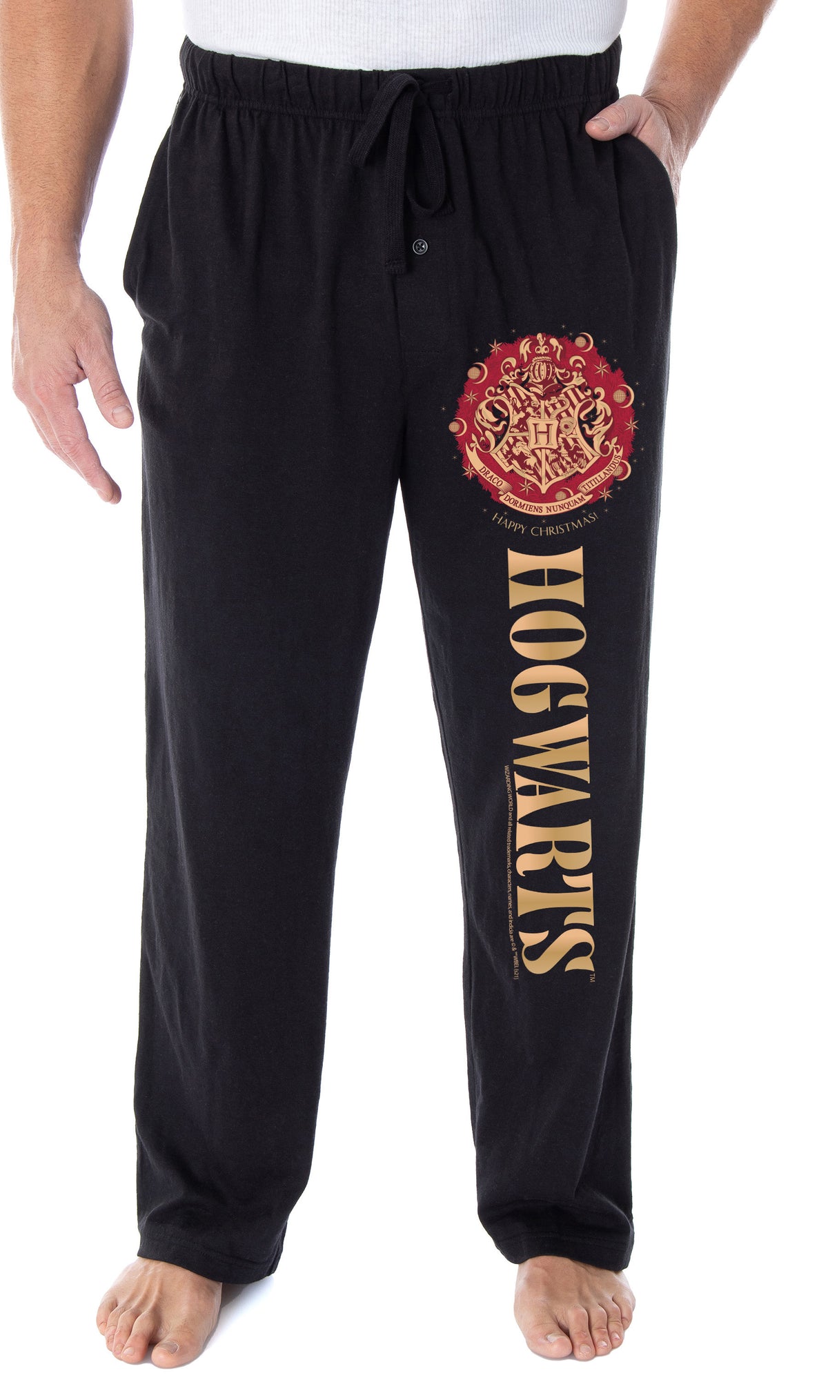 Harry Potter Mens' Christmas at Hogwarts Wreath Crest Pajama Lounge Pants