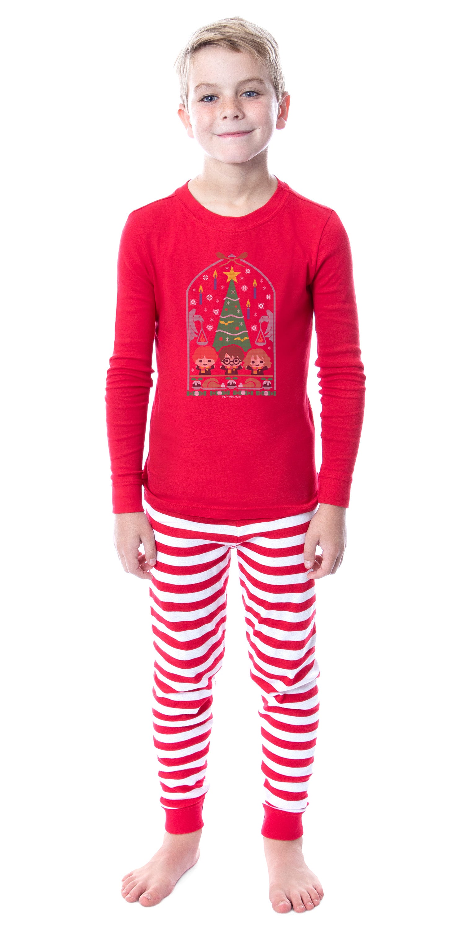 Harry Potter Christmas Sweater Golden Trio Wizarding World Tight Fit Cotton Matching Family Pajama Set