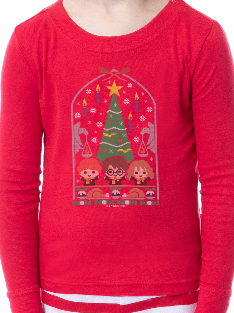 Harry Potter Christmas Sweater Golden Trio Wizarding World Tight Fit Cotton Matching Family Pajama Set