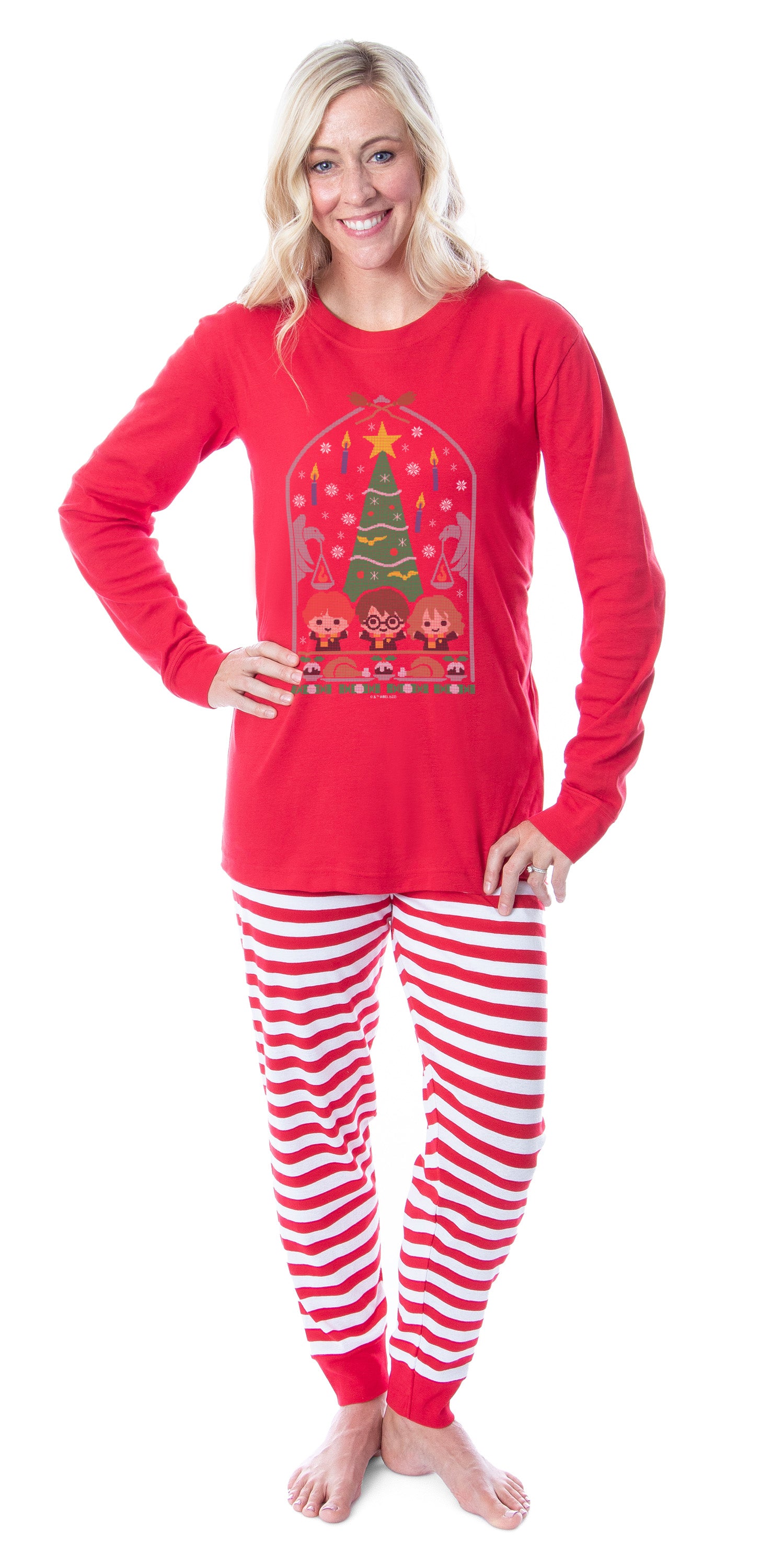 Harry Potter Christmas Sweater Golden Trio Wizarding World Tight Fit Cotton Matching Family Pajama Set