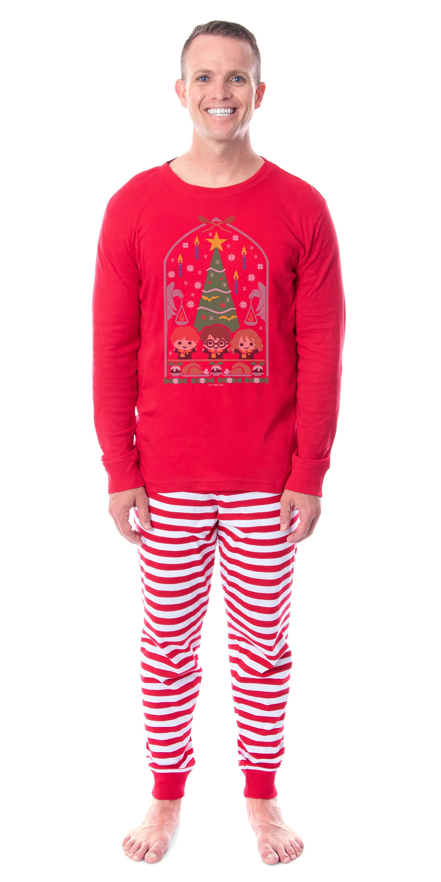 Harry Potter Christmas Sweater Golden Trio Wizarding World Tight Fit Cotton Matching Family Pajama Set