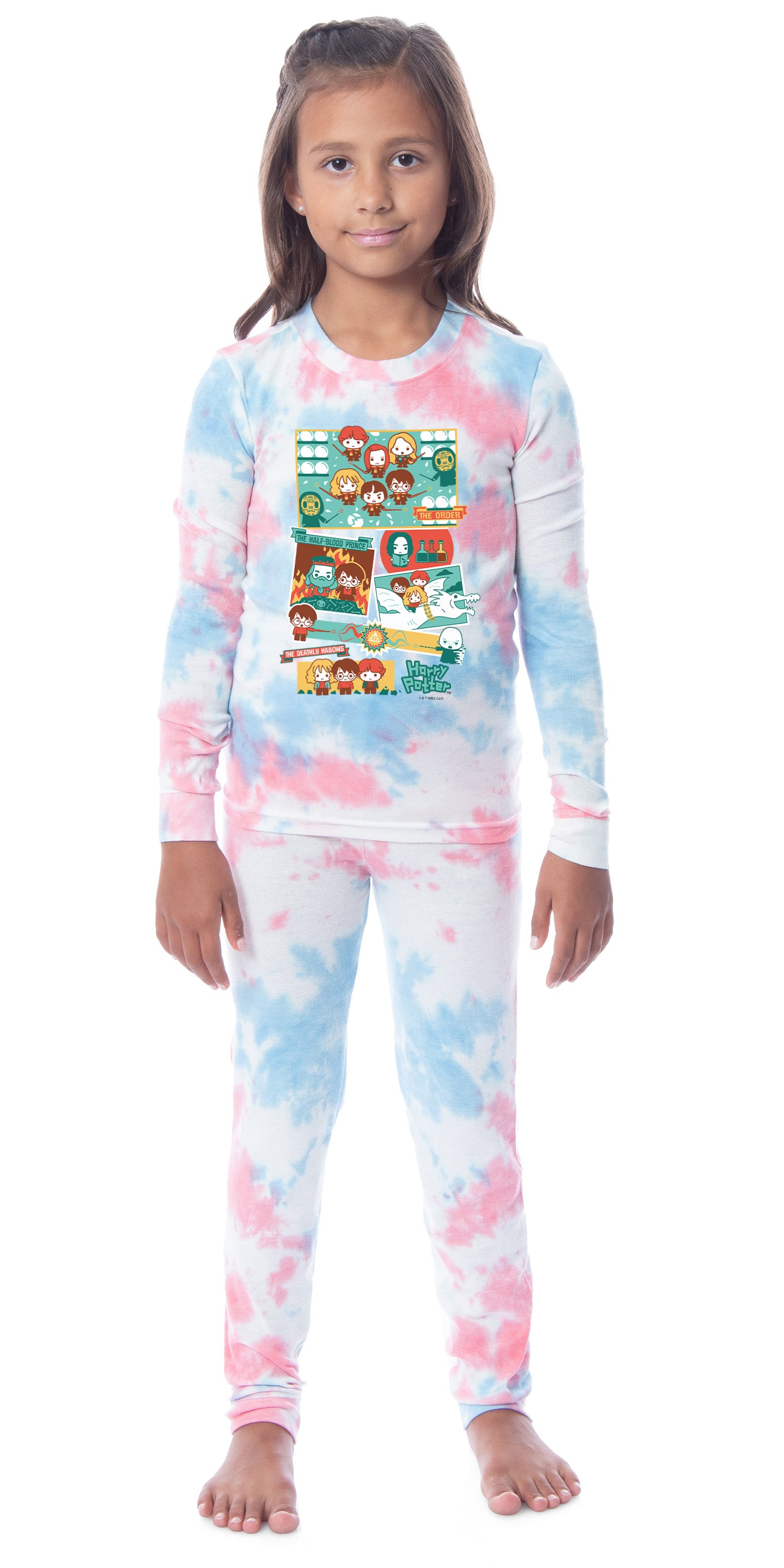 Harry Potter Wizarding World Hogwarts Castle Hermione Ron Chibi Character Kid's 2 Piece Tight Fit Pajama Set