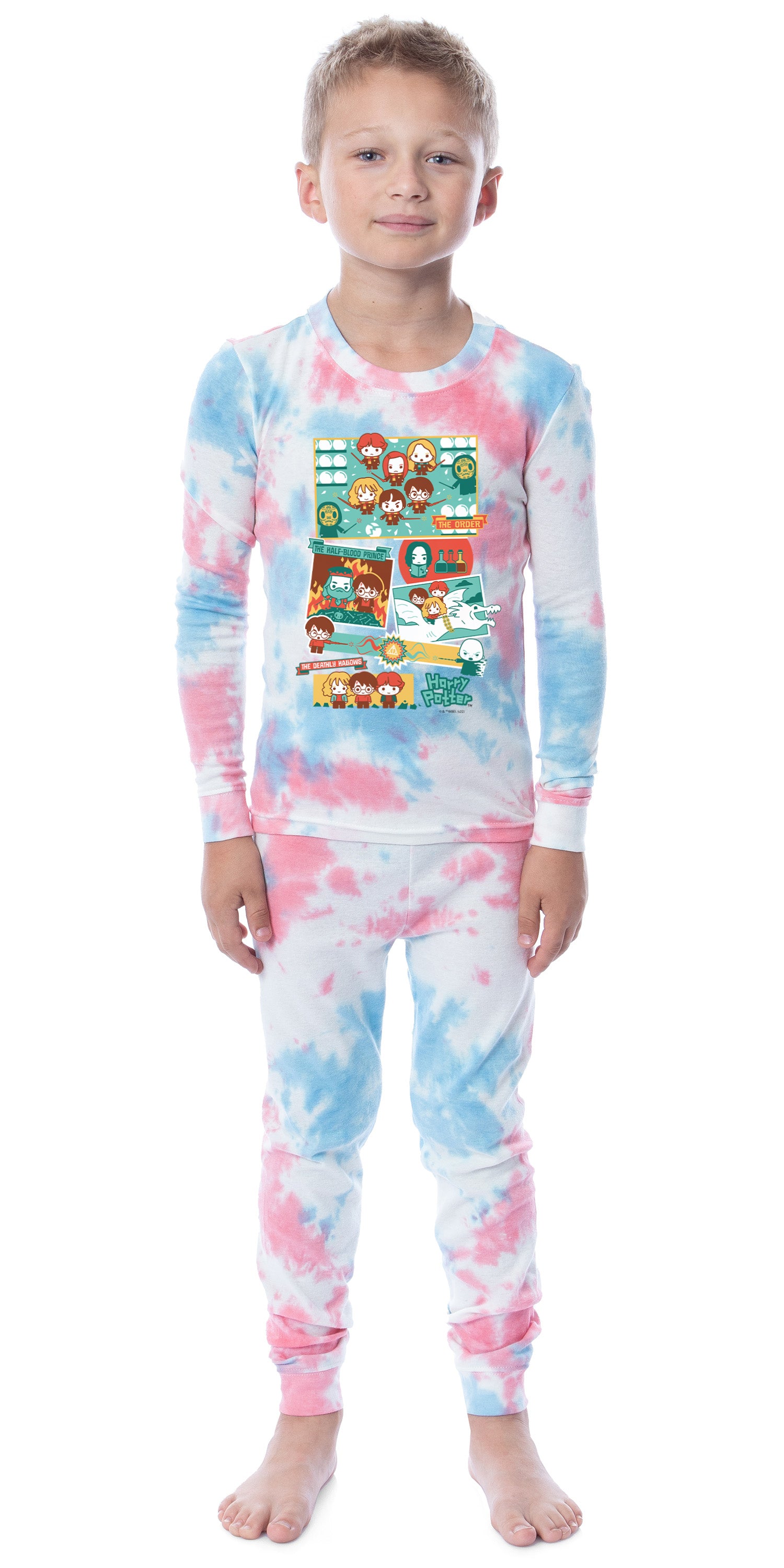 Harry Potter Wizarding World Hogwarts Castle Hermione Ron Chibi Character Kid's 2 Piece Tight Fit Pajama Set