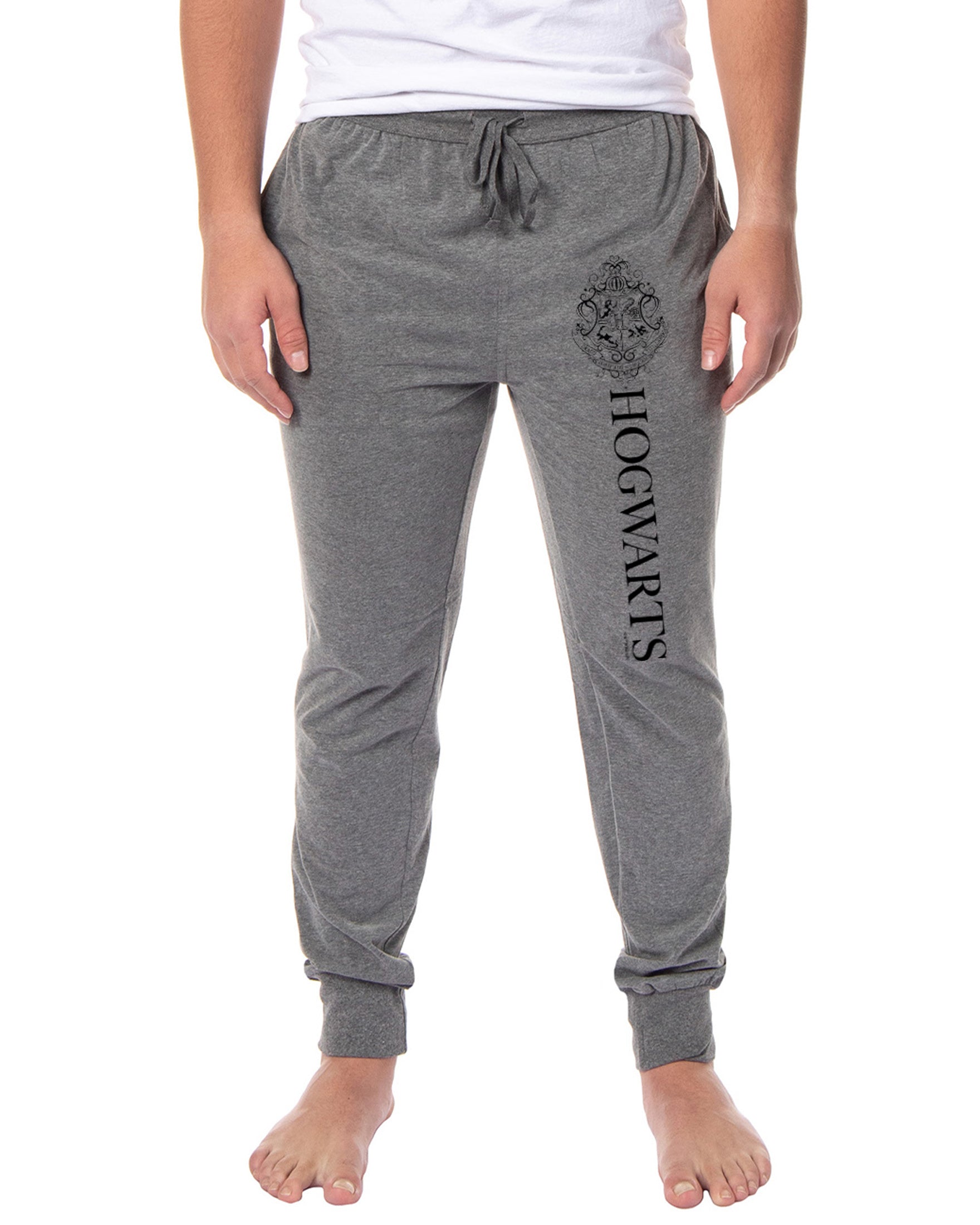 Harry Potter Adult Mens Hogwarts Crest Collegiate Style Jogger Pajama Lounge Pants