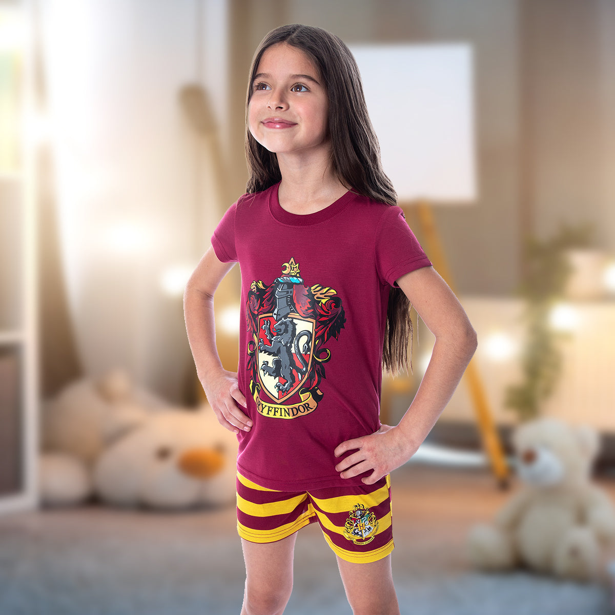 Harry Potter Girls' Hogwarts Castle Shirt and Shorts Pajama Set - All 4 Houses