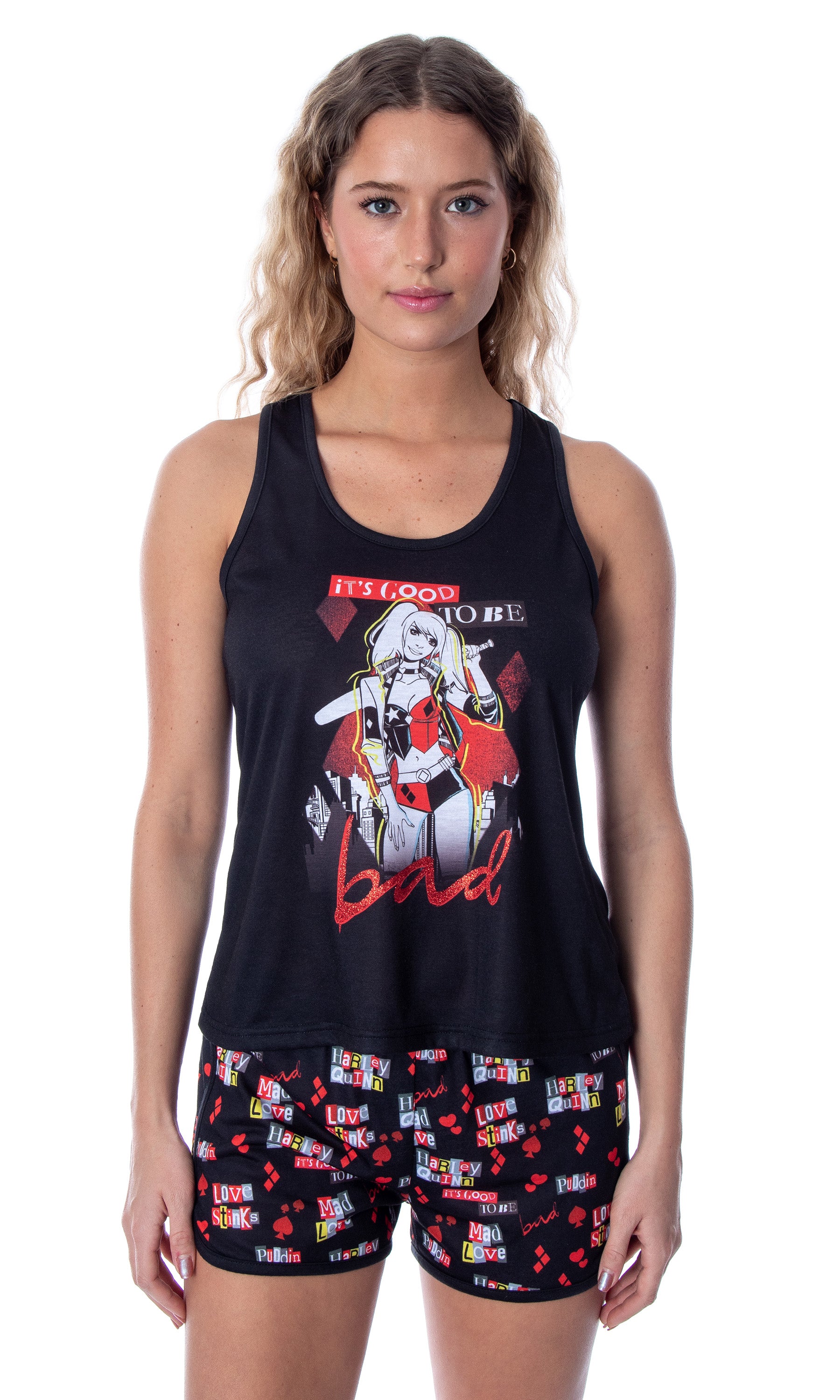 DC Comics Women's Harley Quinn Good To Bad Tank And Shorts Pajama Set