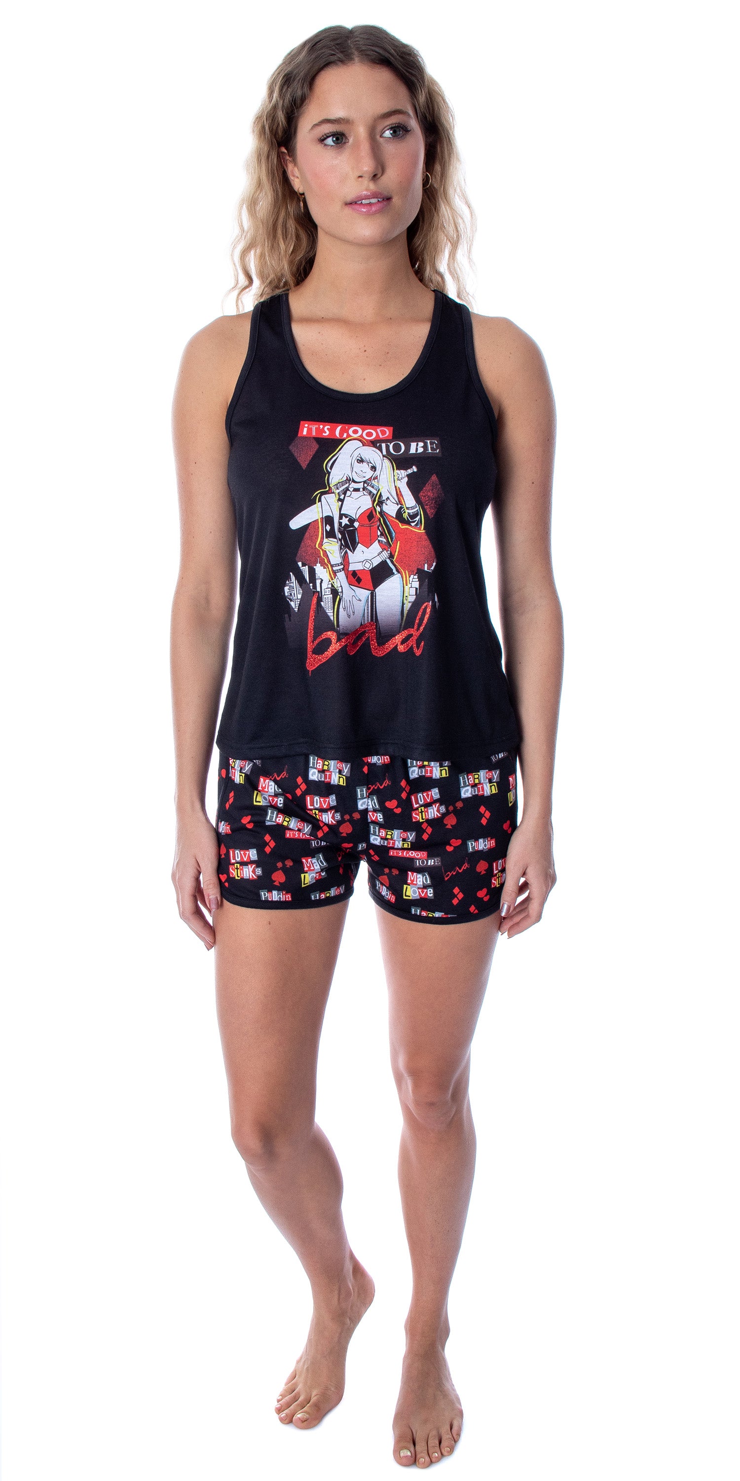 DC Comics Women's Harley Quinn Good To Bad Tank And Shorts Pajama Set