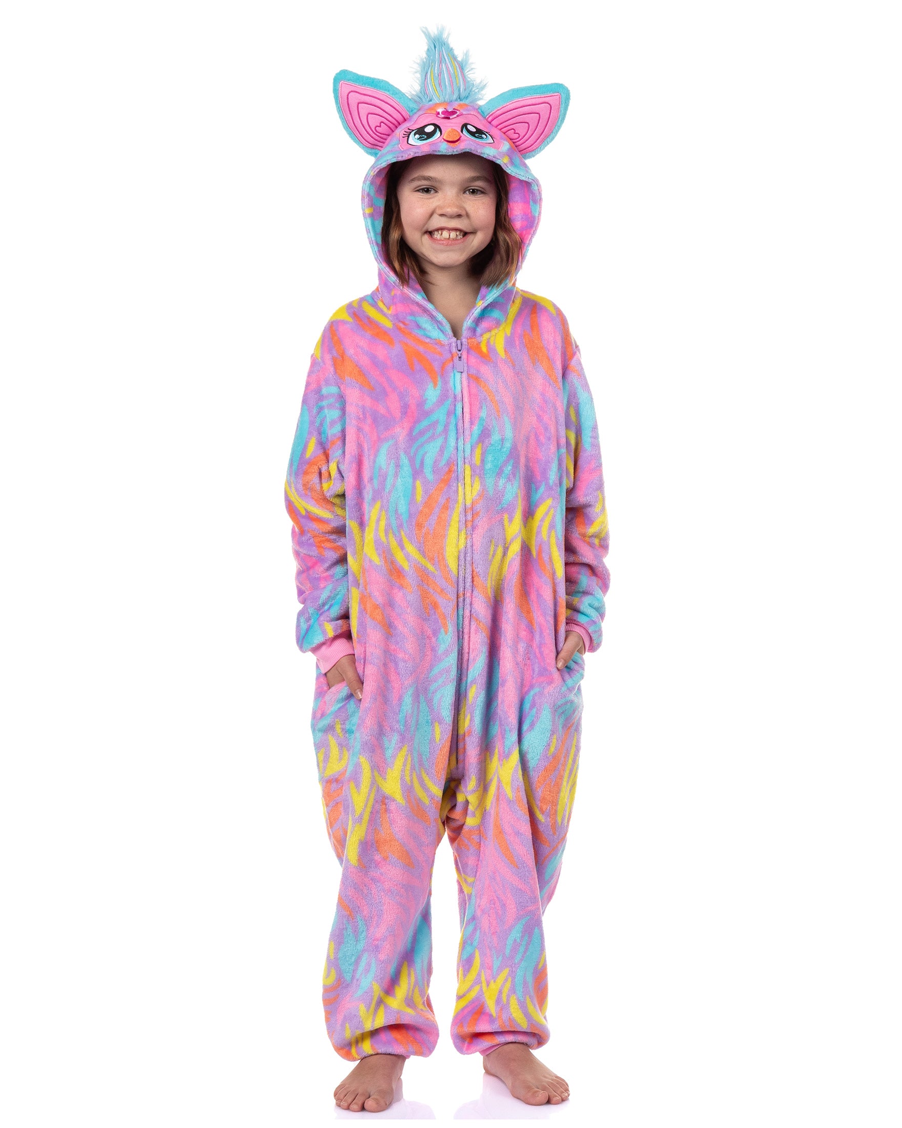 Furby Union Suit Girls' Tie Dye Kigurumi Hooded One Piece Pajamas (6/6x)