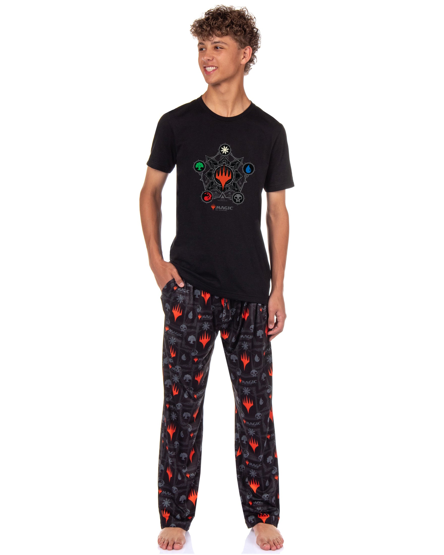 Magic: The Gathering Mens Mana Symbols Card Game Sleep Pajama Shirt Pants Set