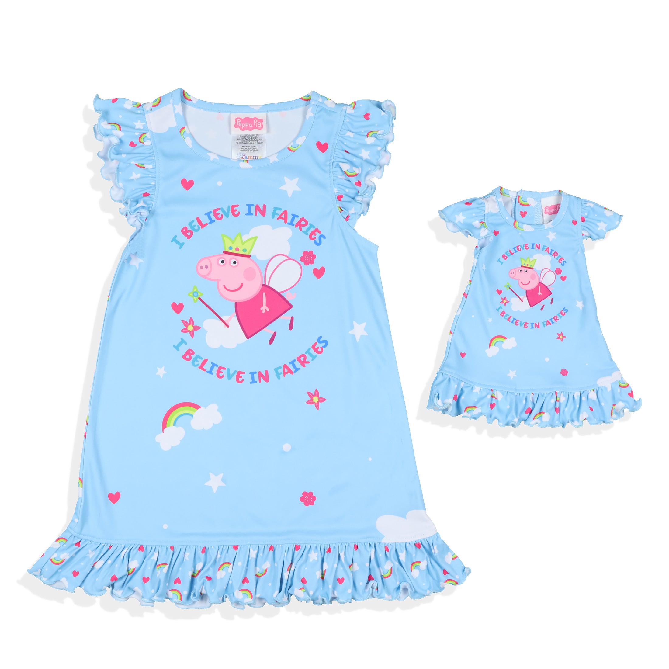 Peppa Pig Pajama Toddler Girls' Fairies Nightgown with Matching Doll Dress