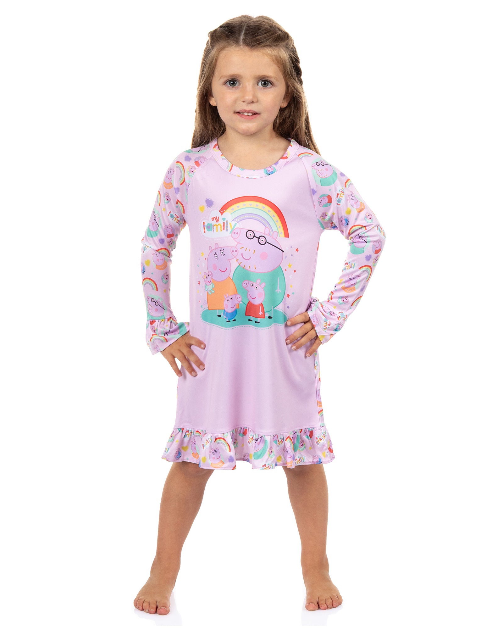Peppa Pig Pajama My Family Rainbow Long Sleeve Raglan Ruffle Nightgown