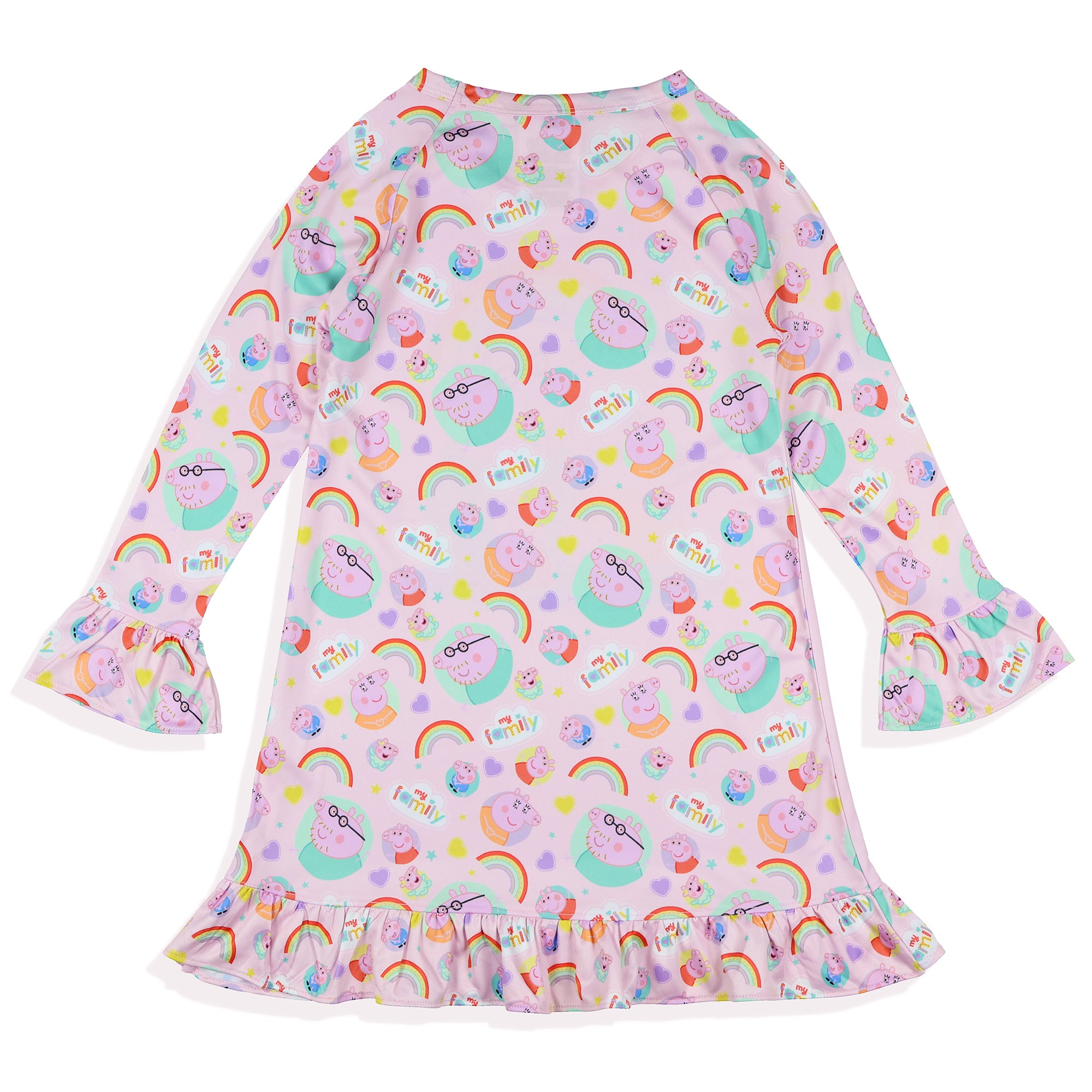 Peppa Pig Pajama My Family Rainbow Long Sleeve Raglan Ruffle Nightgown