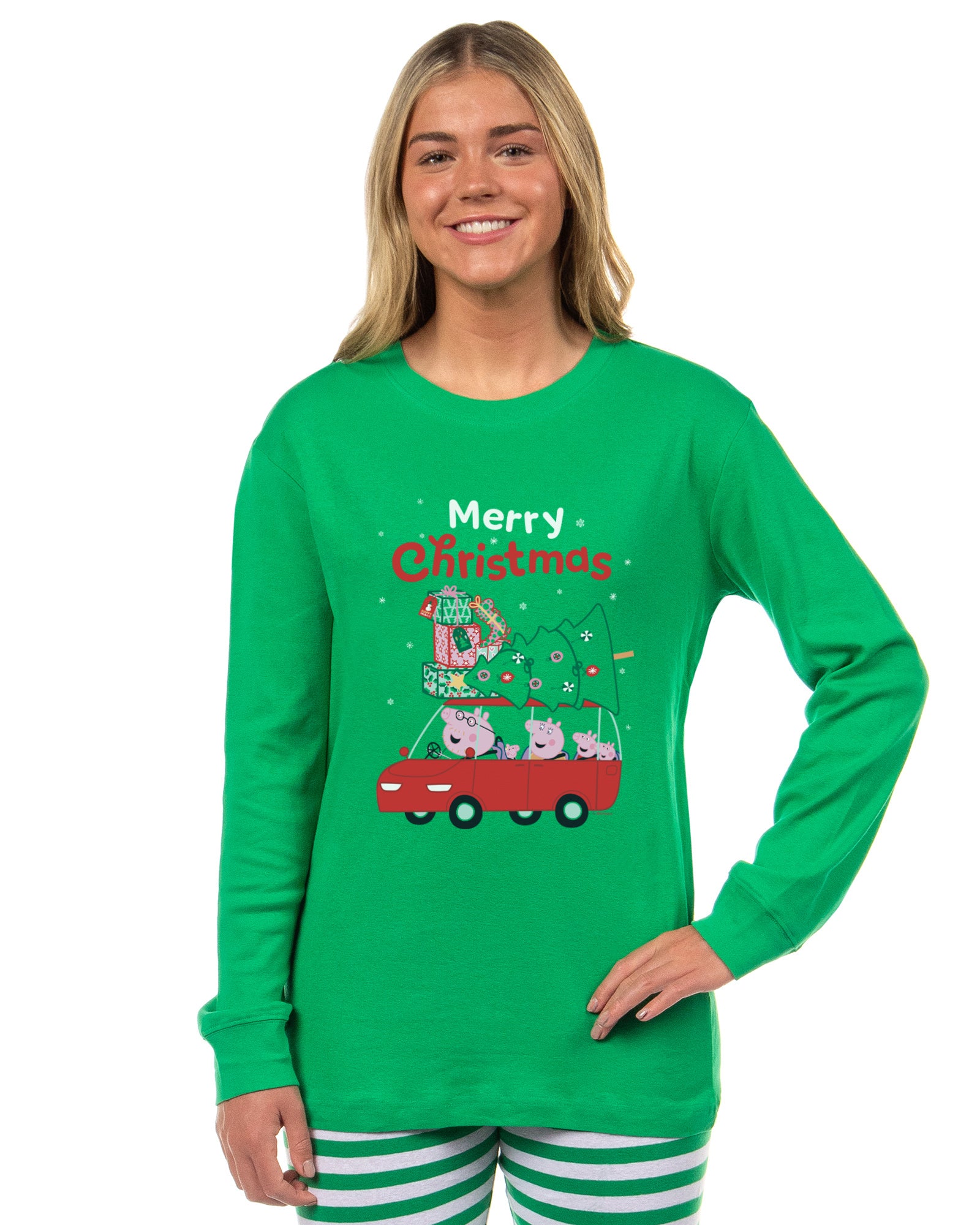 Peppa Pig Matching Family Pajamas Merry Christmas Holiday Fun Shirt and Pant Tight Fit Set