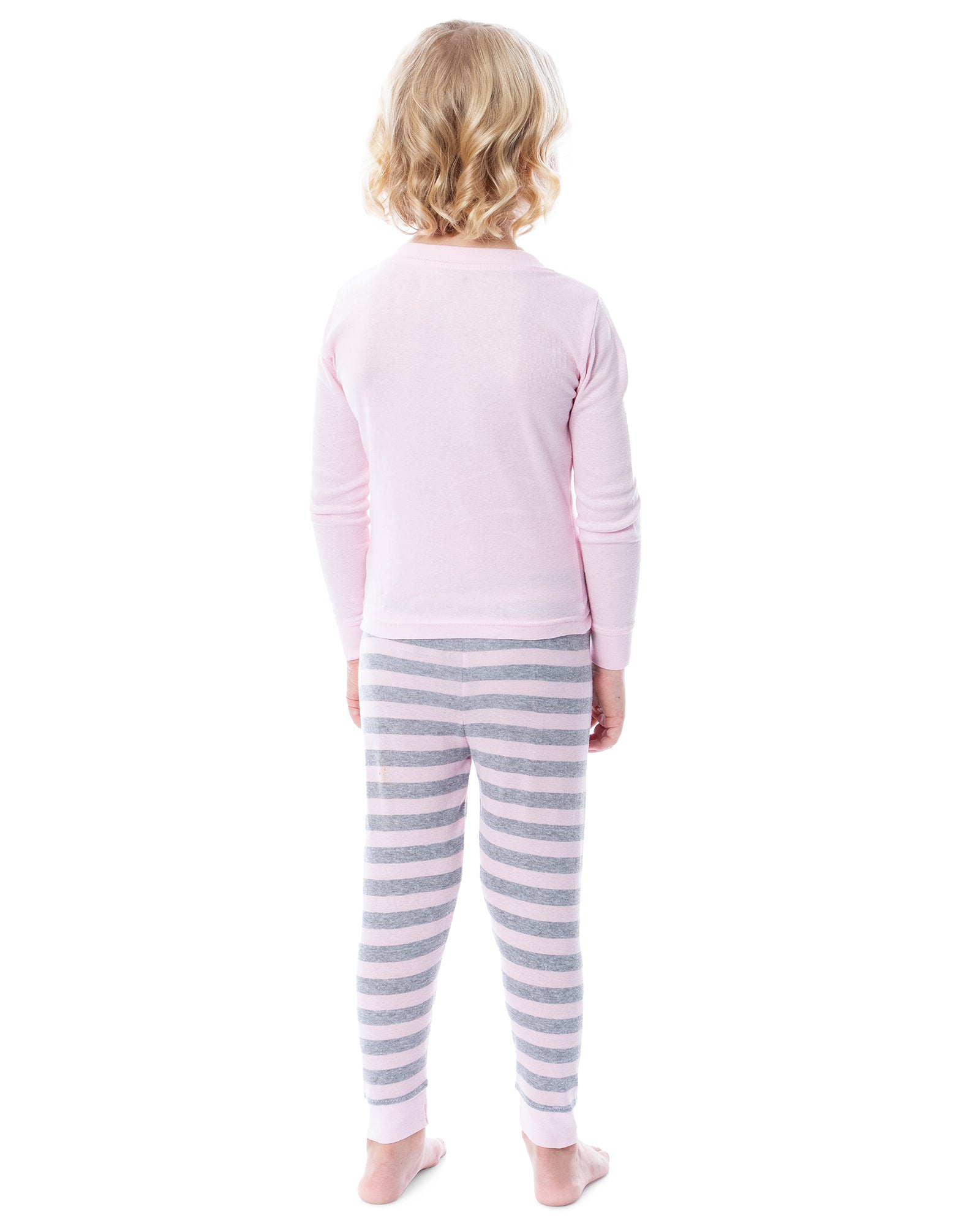 Peppa Pig Girls Pink and Grey Striped Pajamas Shirt and Pant Tight Fit Set