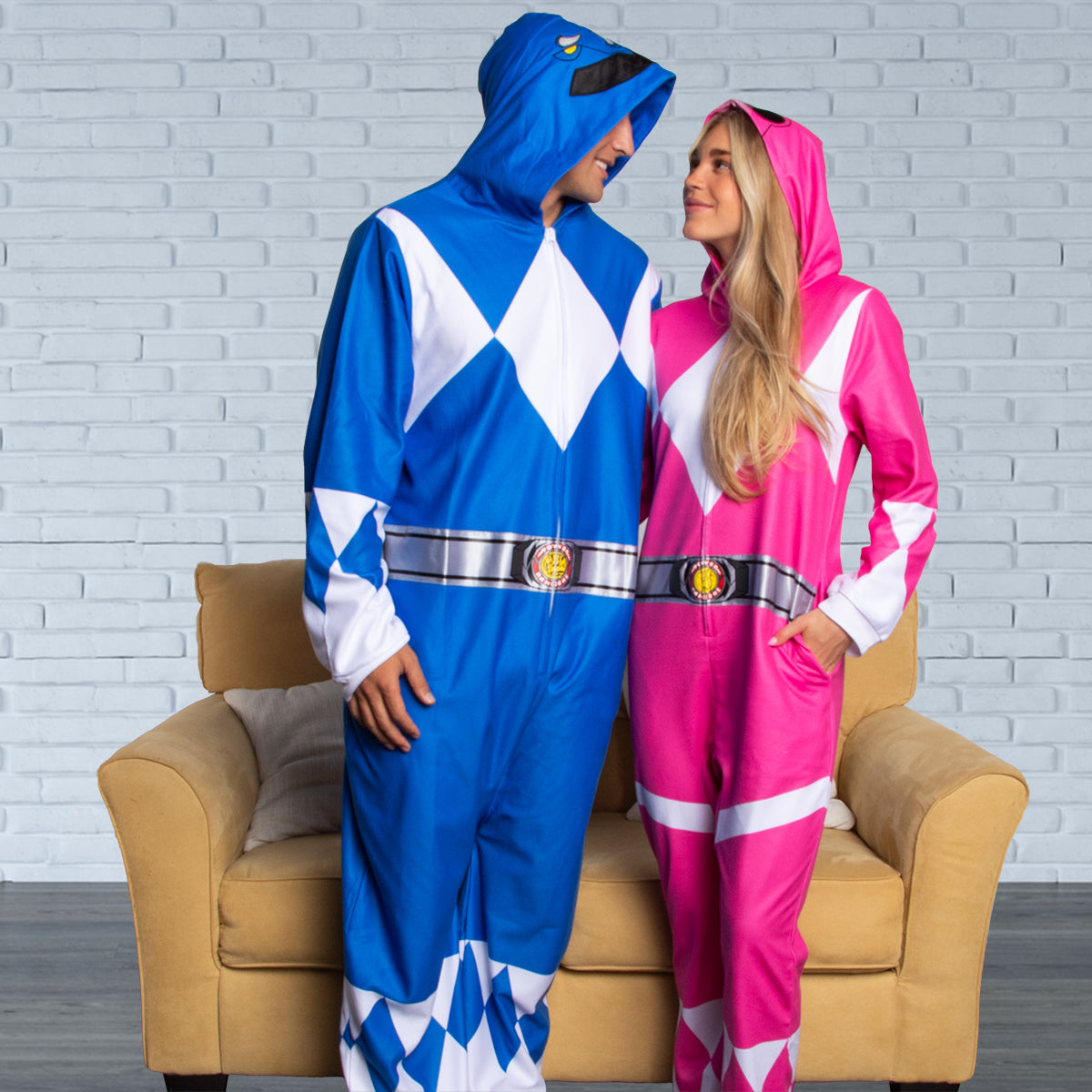 Power Rangers Adult Union Suit Costume One Piece Pajamas For Men and Women (Blue, XXS/XS)