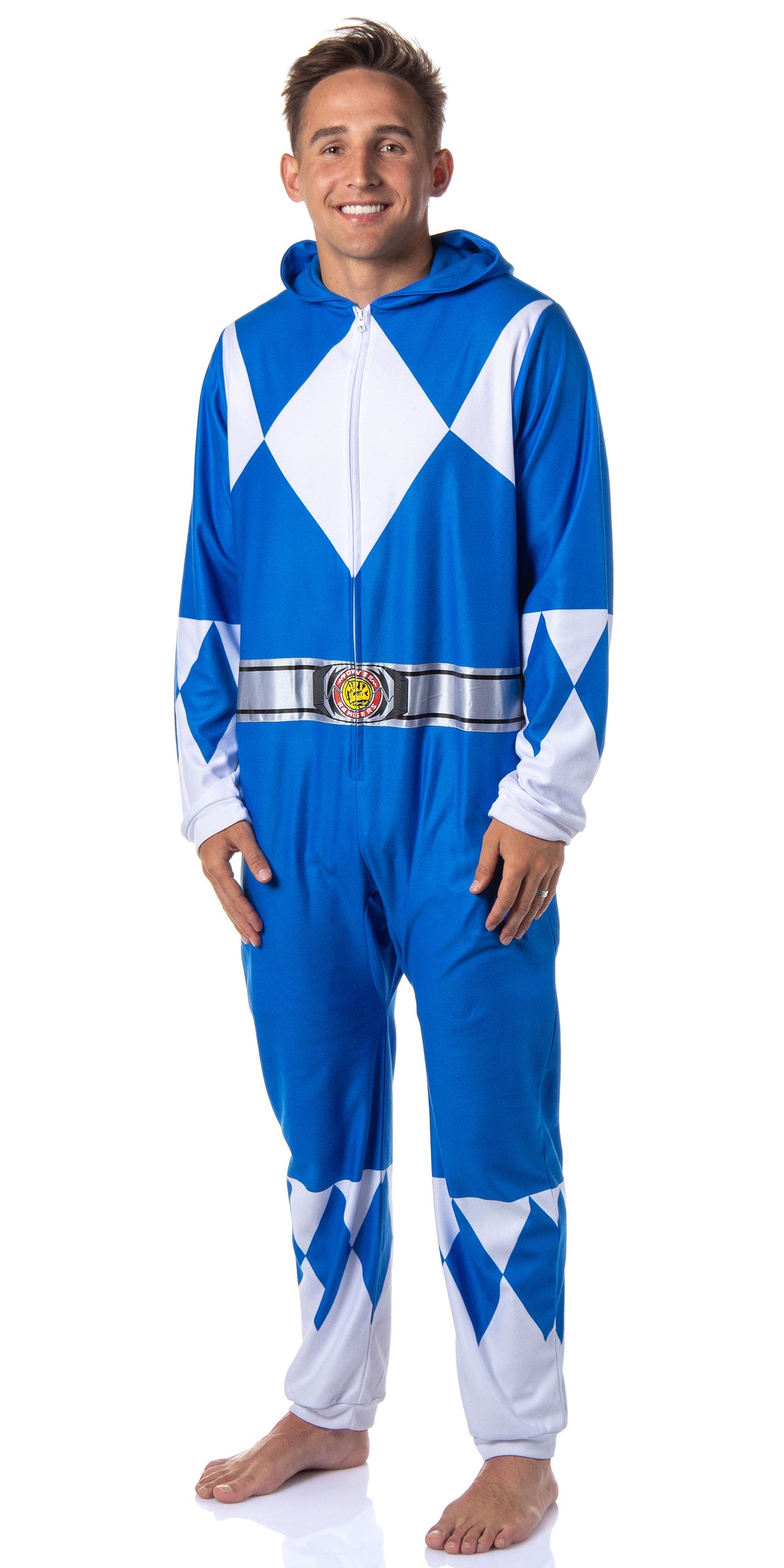 Power Rangers Adult Union Suit Costume One Piece Pajamas For Men and Women (Blue, XXS/XS)