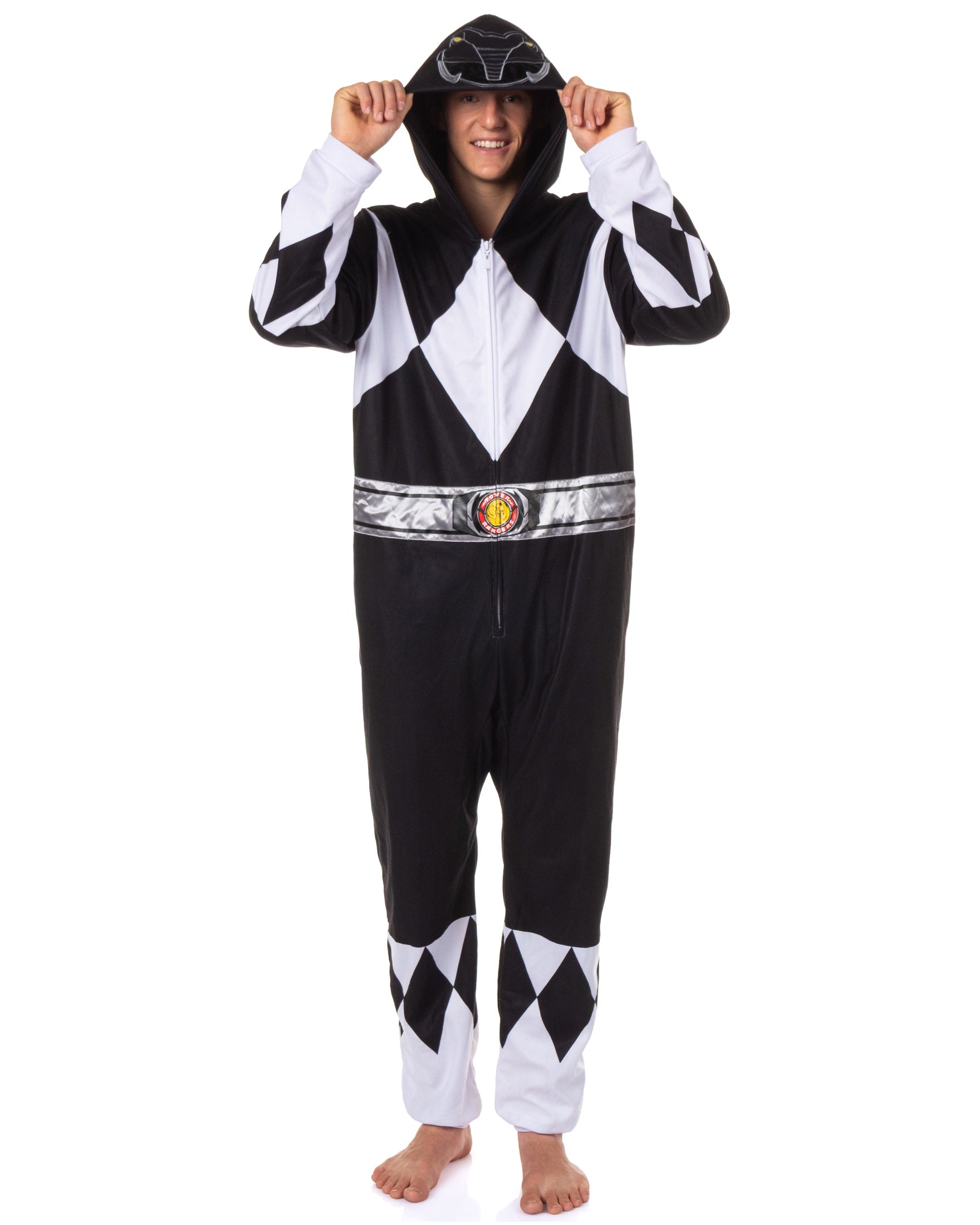 Power Rangers Men's Character Union Suit Costume Pajama (Black, S/M)