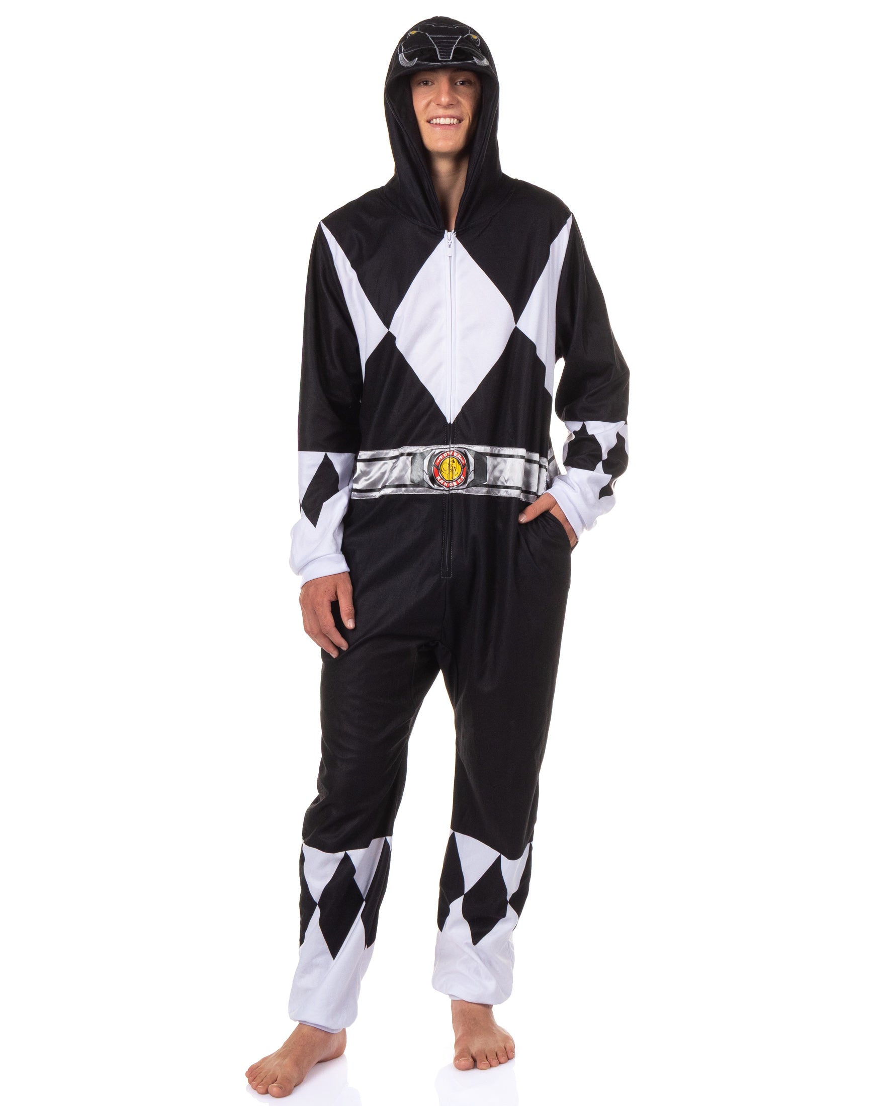 Power Rangers Men's Character Union Suit Costume Pajama (Black, L/XL)