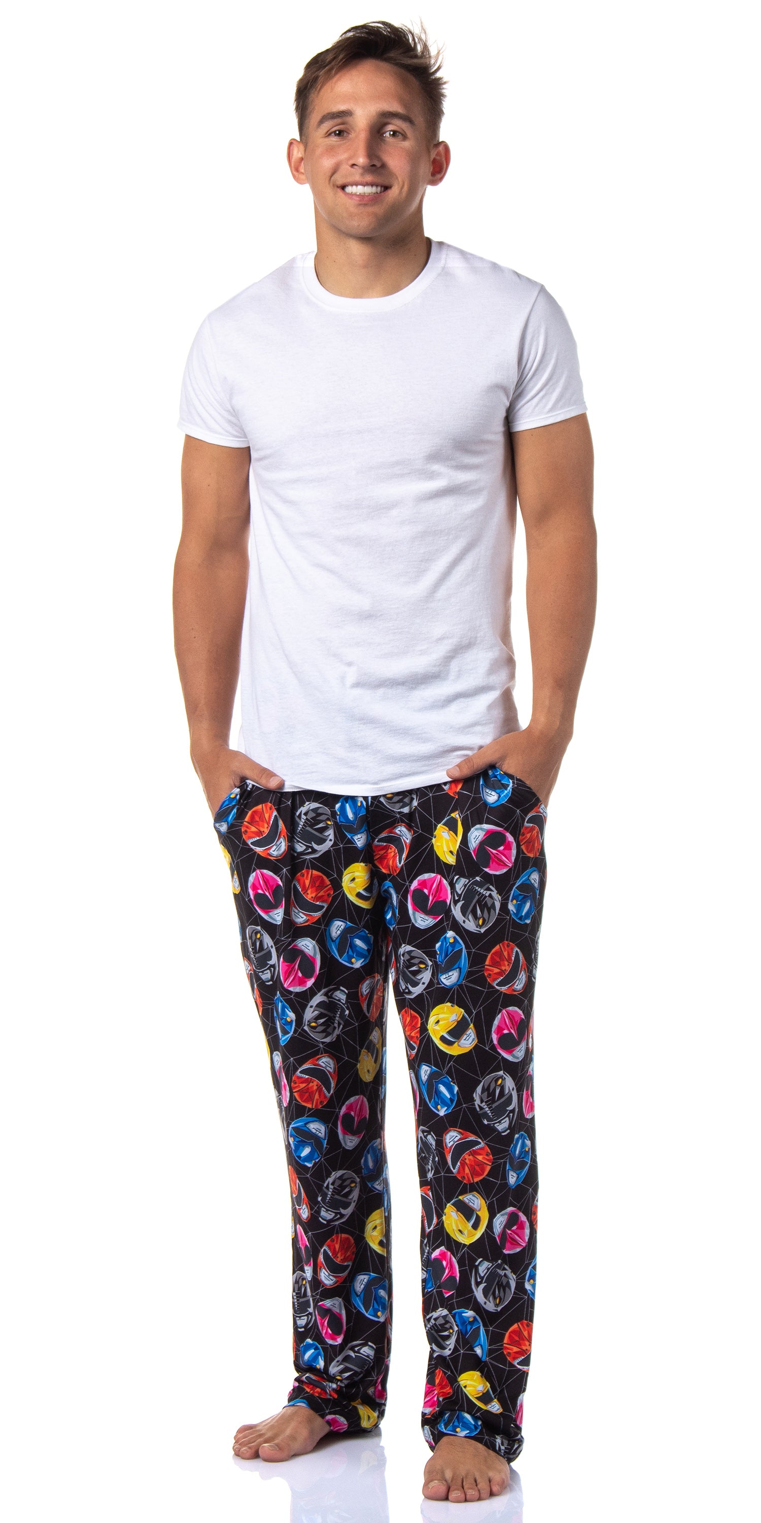 Power Rangers Mens' Tossed Print Red Pink Black Yellow Sleep Pajama Pants