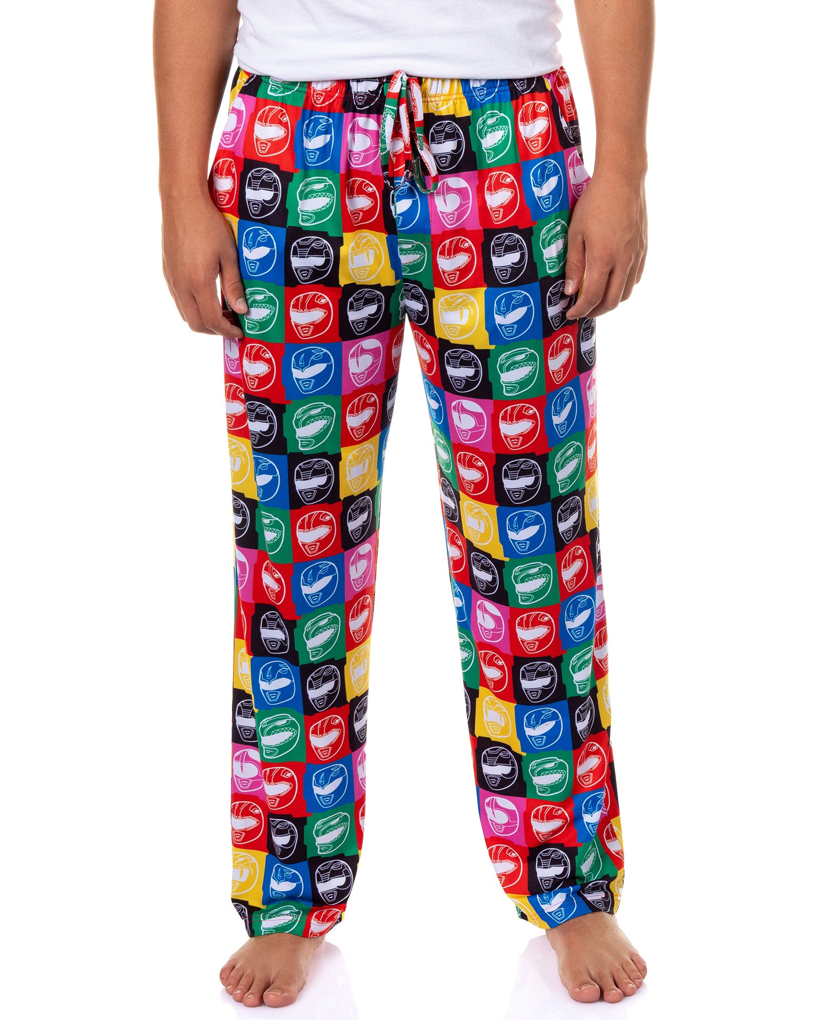 Mighty Morphin Power Rangers Pajama Pants Men's Helmet Grid Lounge Bottoms