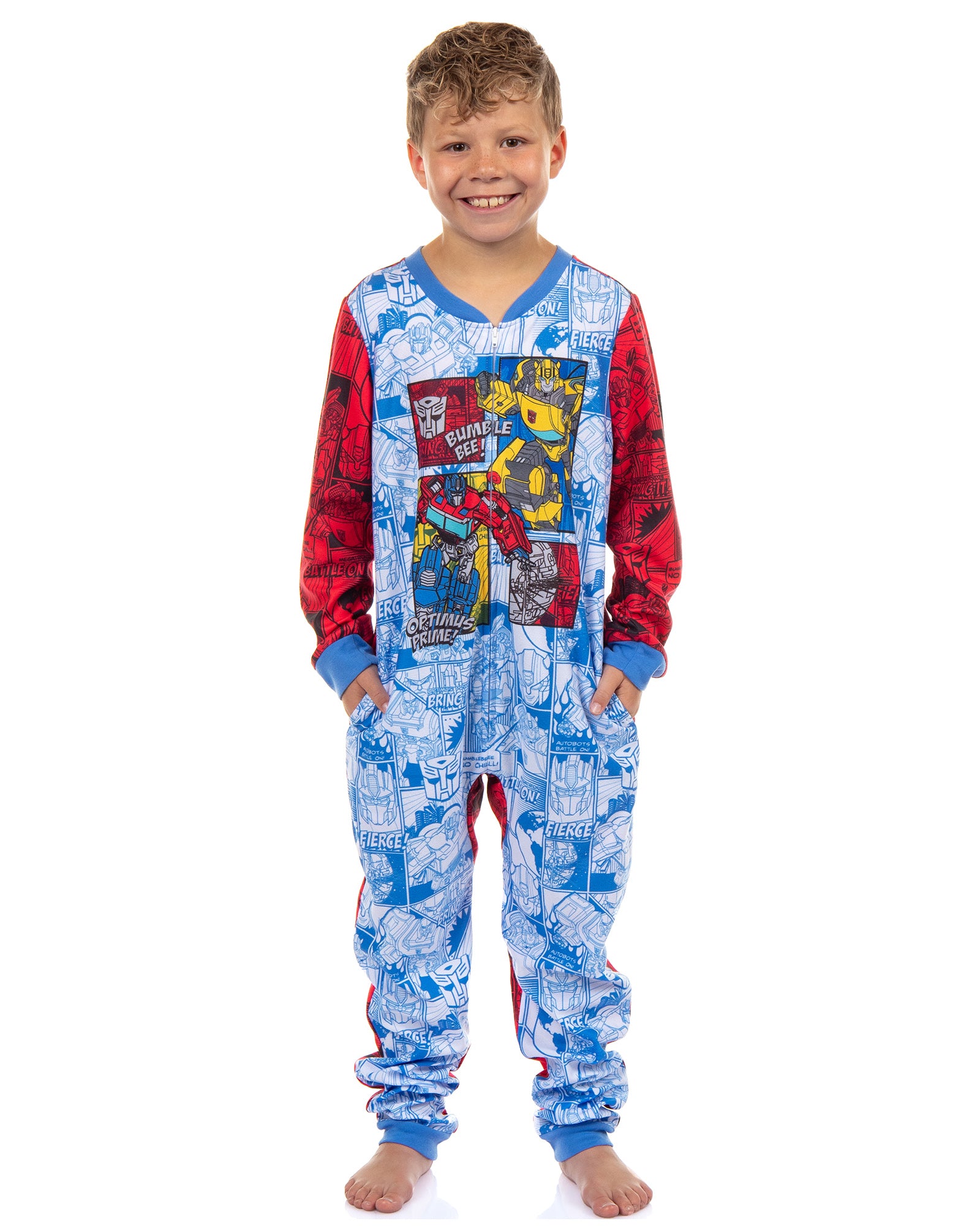Transformers Pajamas Boys' Battle On Zip Front Fleece Footless Sleeper