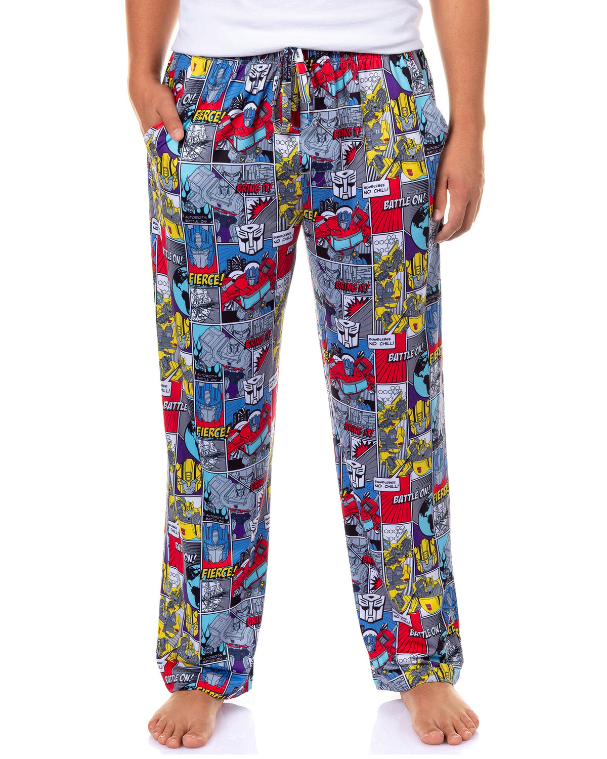 Transformers Men's Pajama Pants Comic Strip Battle On Sleep Lounge Bottoms