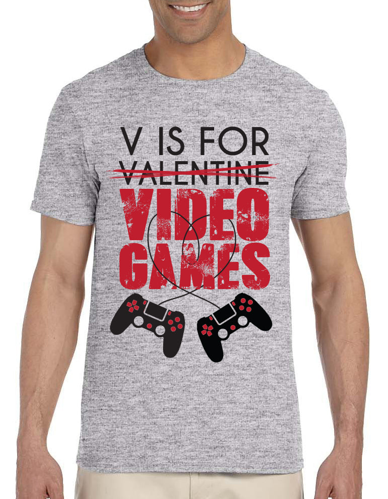 Men's V is For Video Games Funny Saying Valentine's Day Adult Shirt Tee T-Shirt