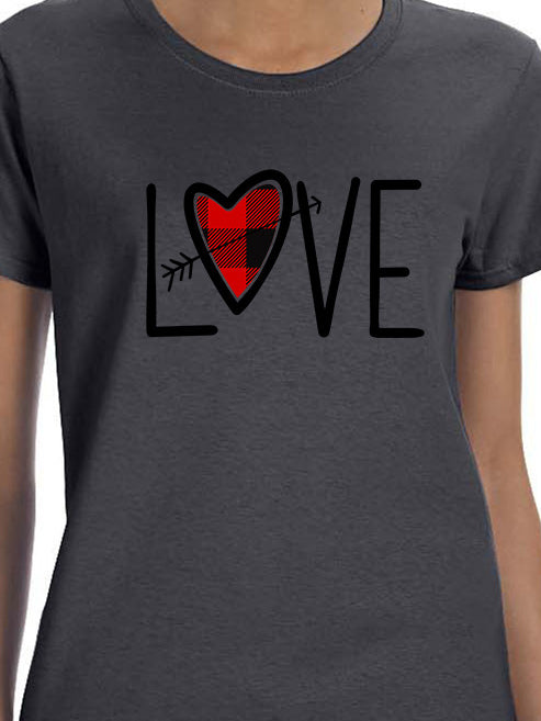INTIMO Womens' Love Plaid Heart Arrow Crewneck Shirt