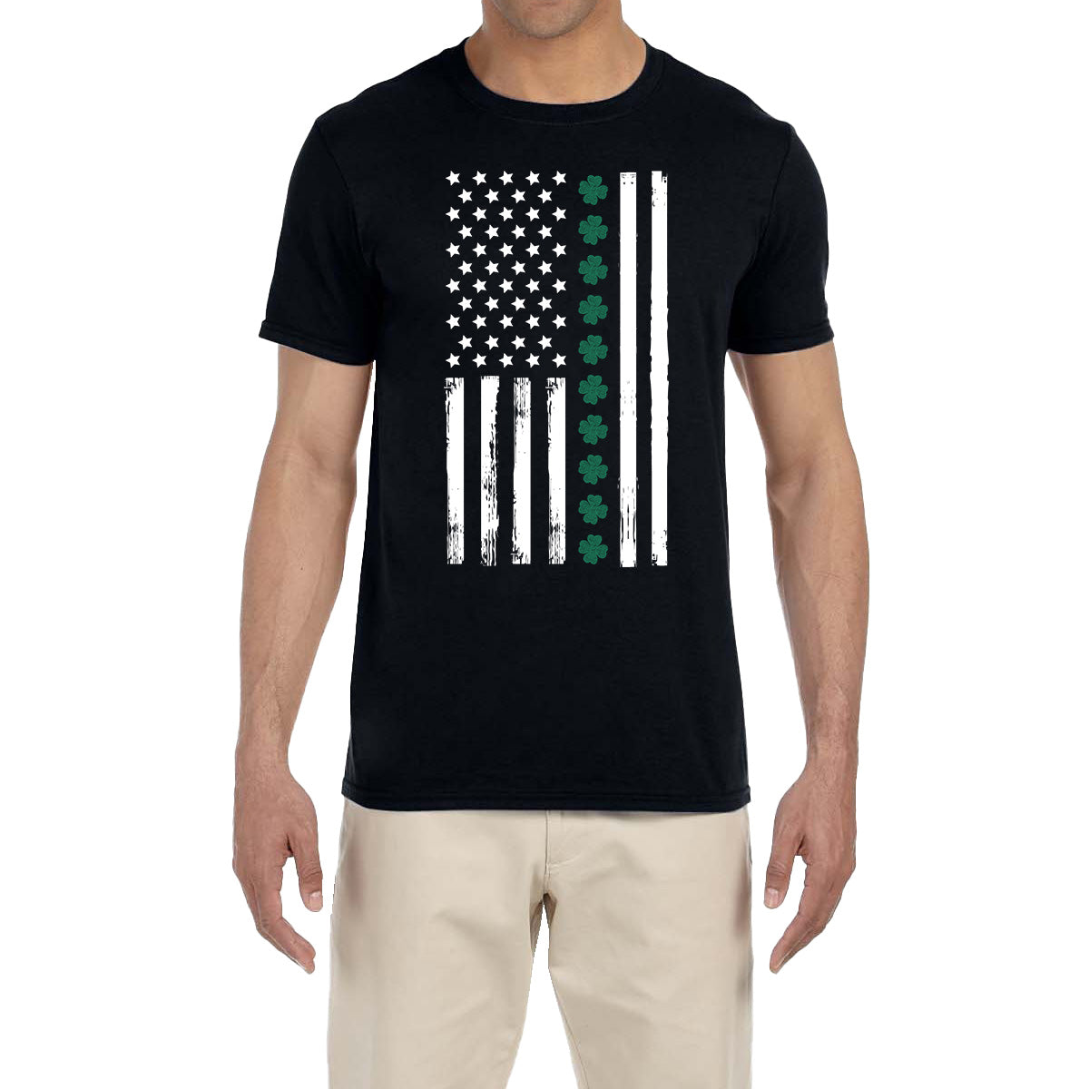 St. Patrick's Day Men's Shirt Shamrock American Flag Saint Paddy's Fun Irish T-Shirt Tee