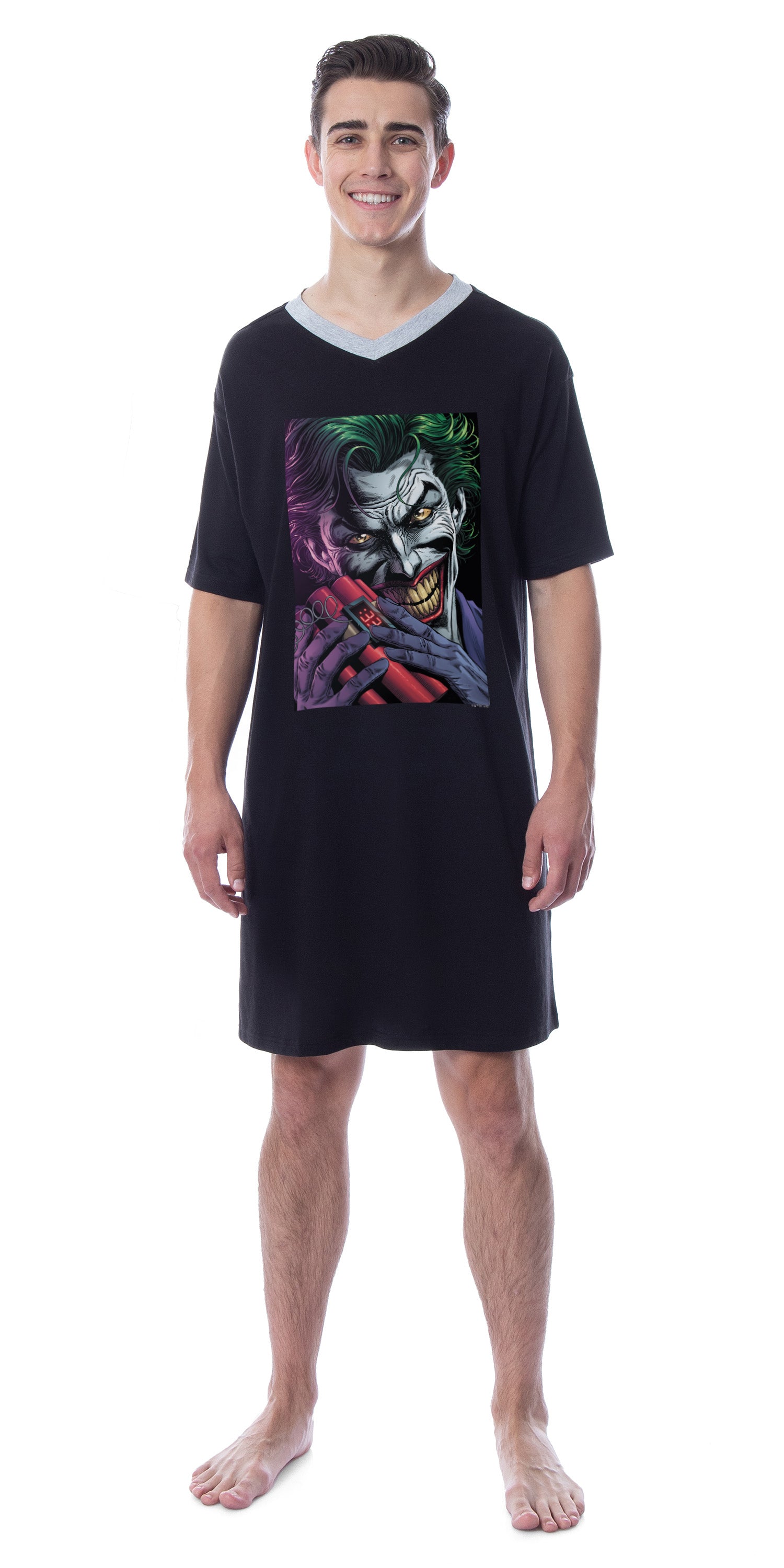 DC Comics Mens' The Joker Character Icon Nightgown Sleep Pajama Shirt