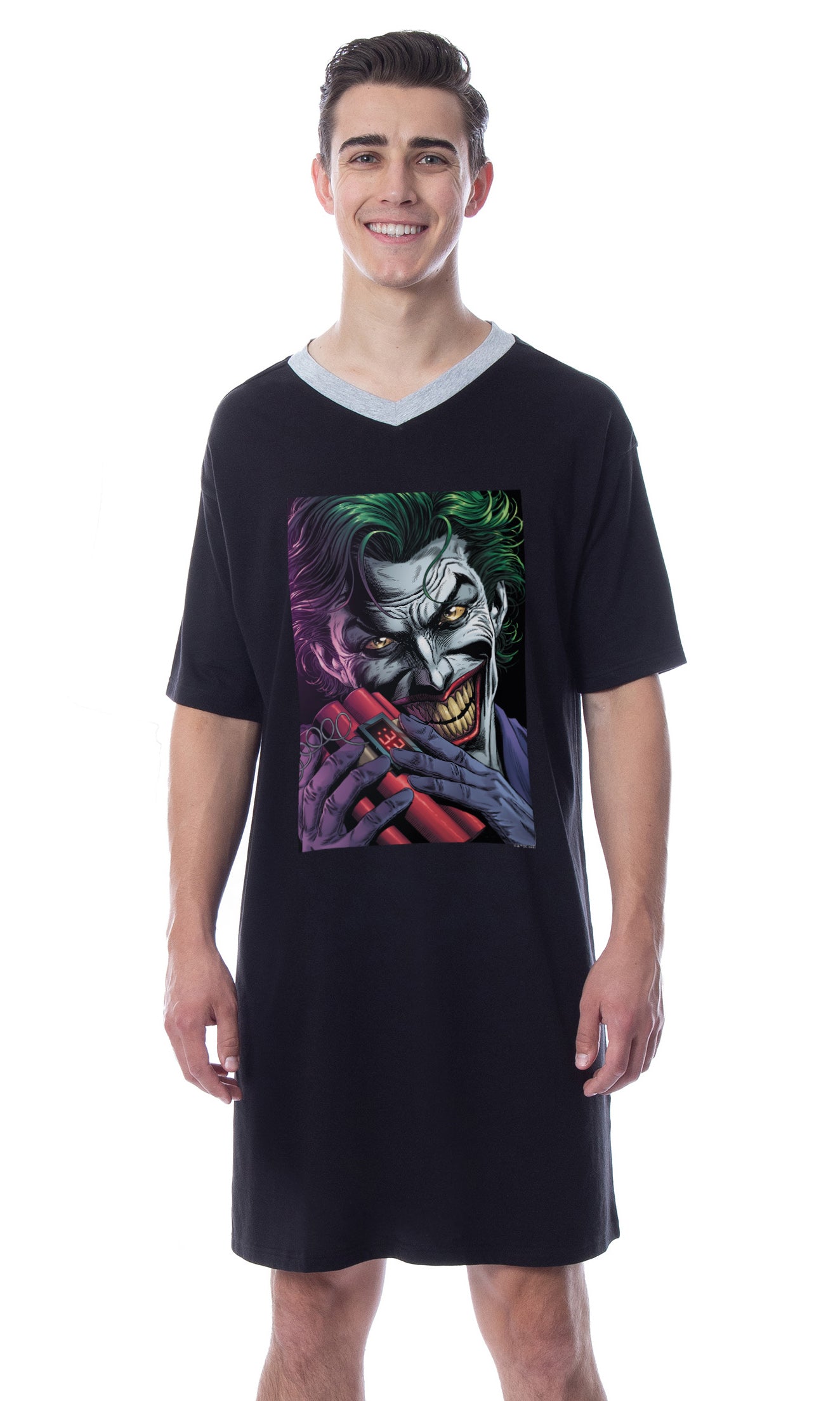 DC Comics Mens' The Joker Character Icon Nightgown Sleep Pajama Shirt