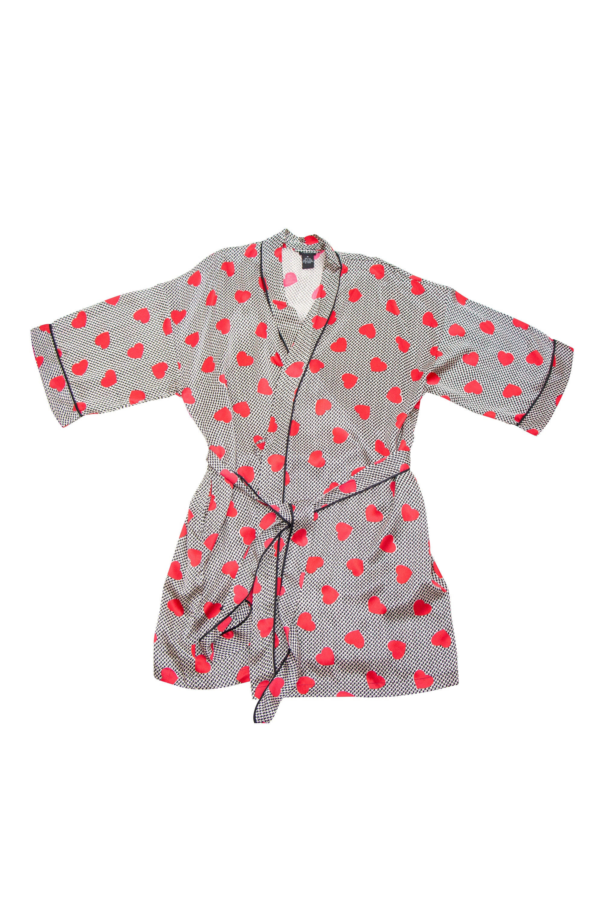 Ladies Valentines Day Red Heart Silk Kimono Robe Ivory