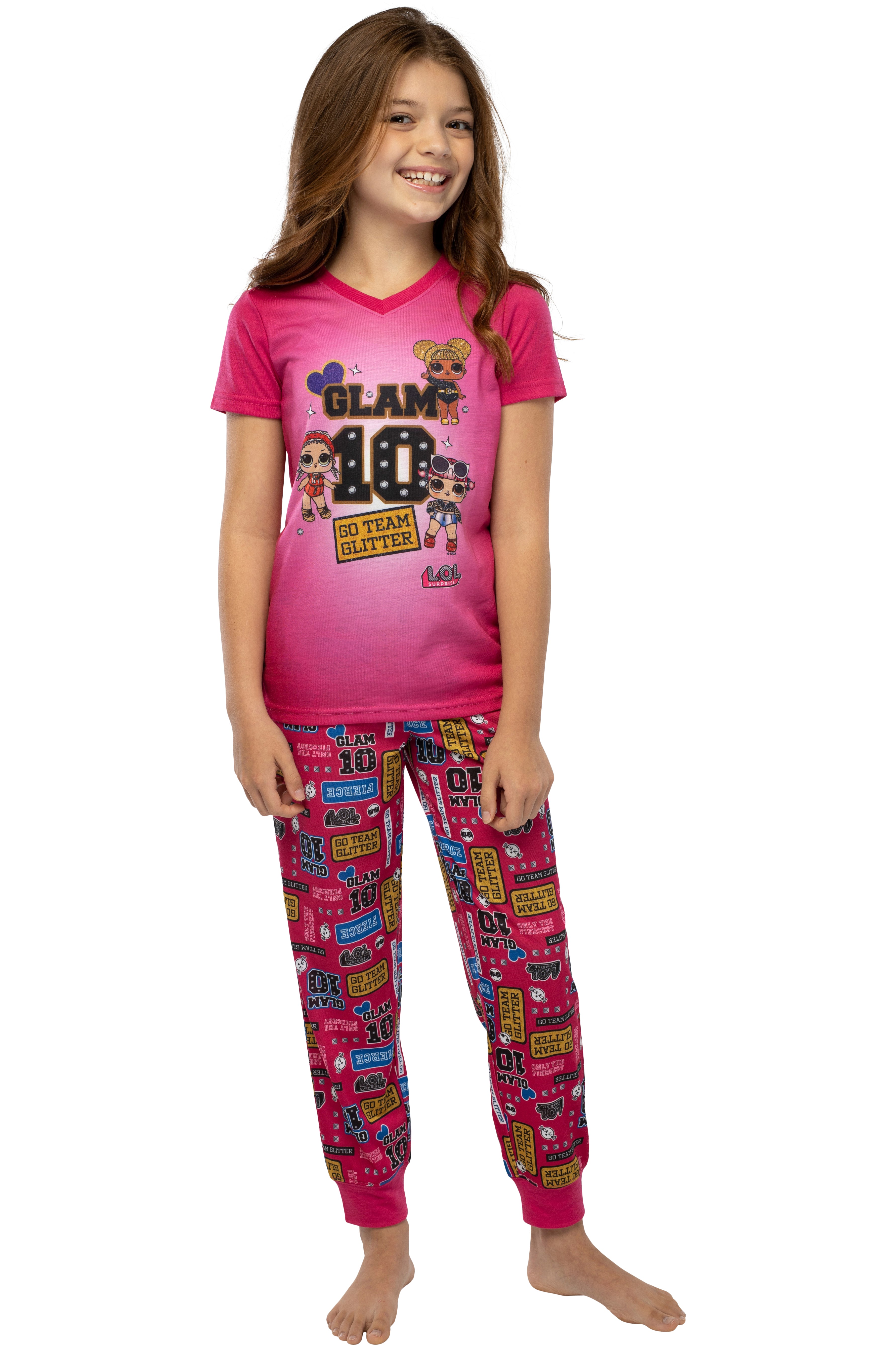 LOL Surprise! Girls Glam 10 Jogger Pants And Shirt Sleepwear 2 Piece Pajama Set
