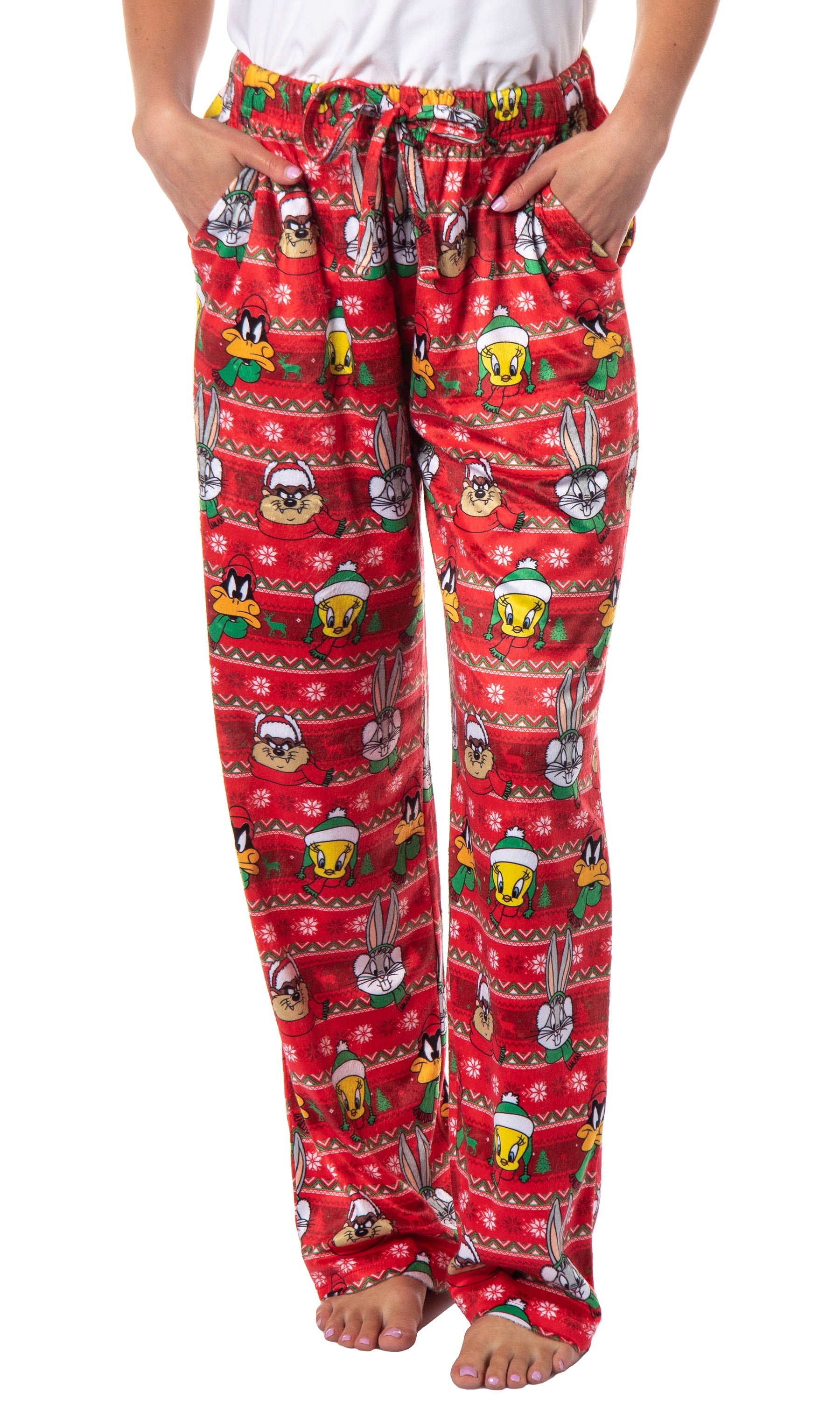 Looney Tunes Womens' Christmas Character Santa Bugs Taz Daffy Pajama Pants
