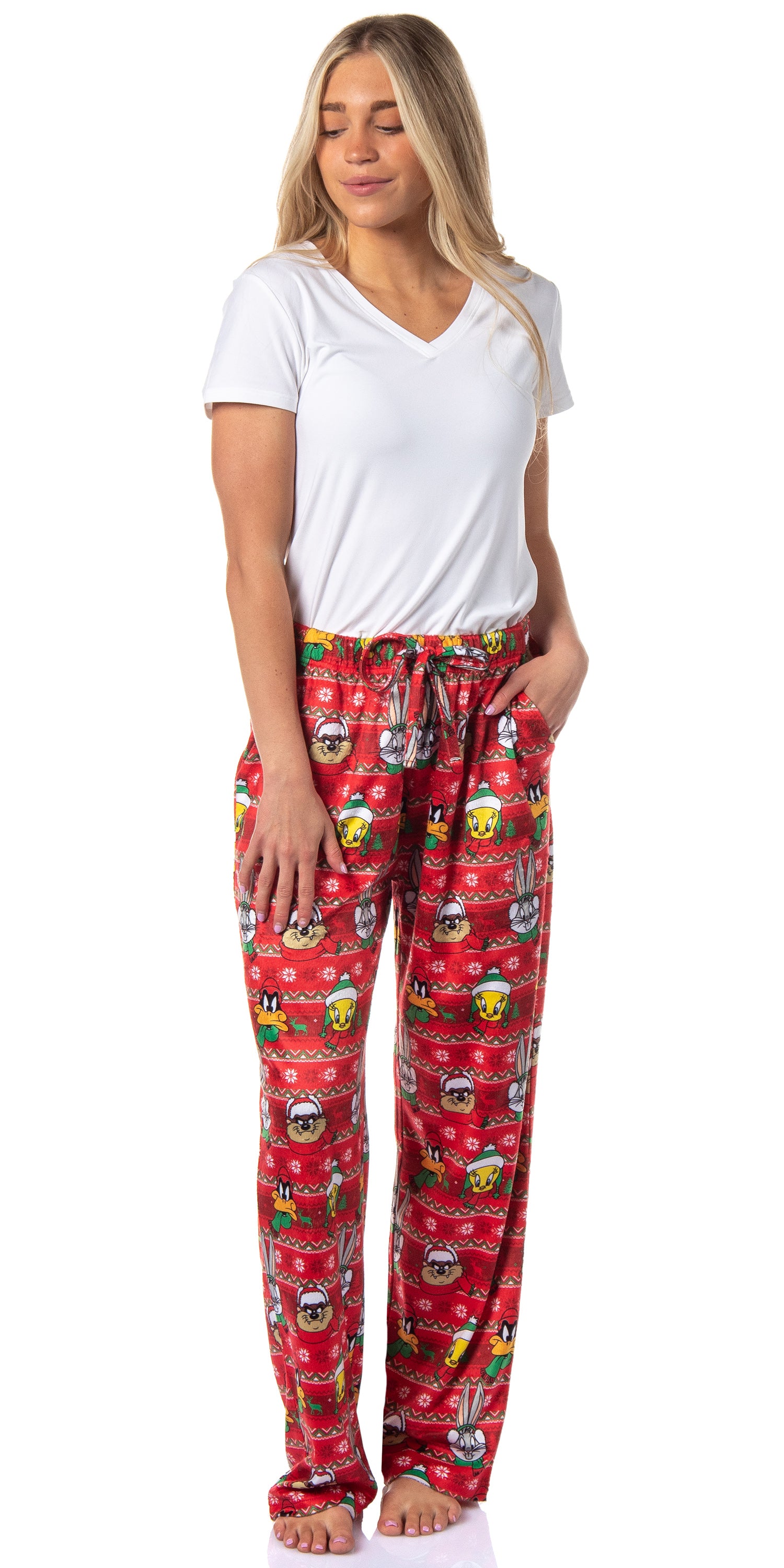Looney Tunes Womens' Christmas Character Santa Bugs Taz Daffy Pajama Pants